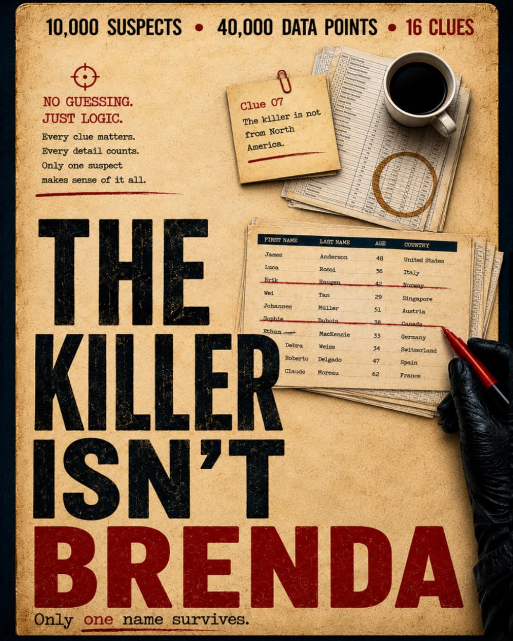 The Killer Isn't Brenda: 10,000 Suspects. 16 Clues. One Killer. A Murder Mystery Puzzle Book of Clues, Suspects, Deduction and Logic