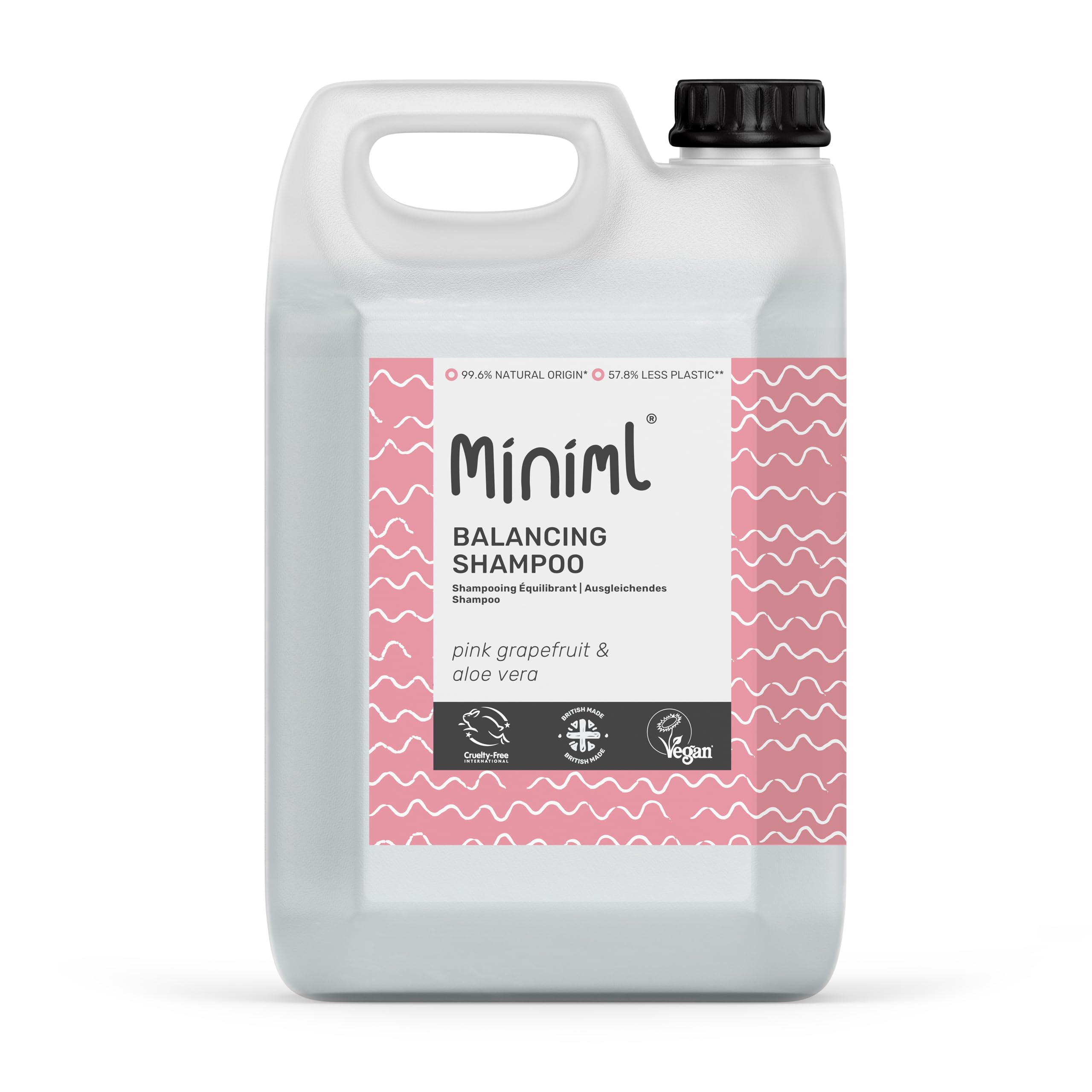 Miniml Natural Eco Hair Shampoo – 5L Refill Pink Grapefruit & Aloe Vera Men and Womens Sensitive Scalp & Skin Cruelty Free Vegan Friendly Shampoo - For Greasy, Curly, Dry and Dandruff Hair[Amazon-developed Certification] Compact by Design