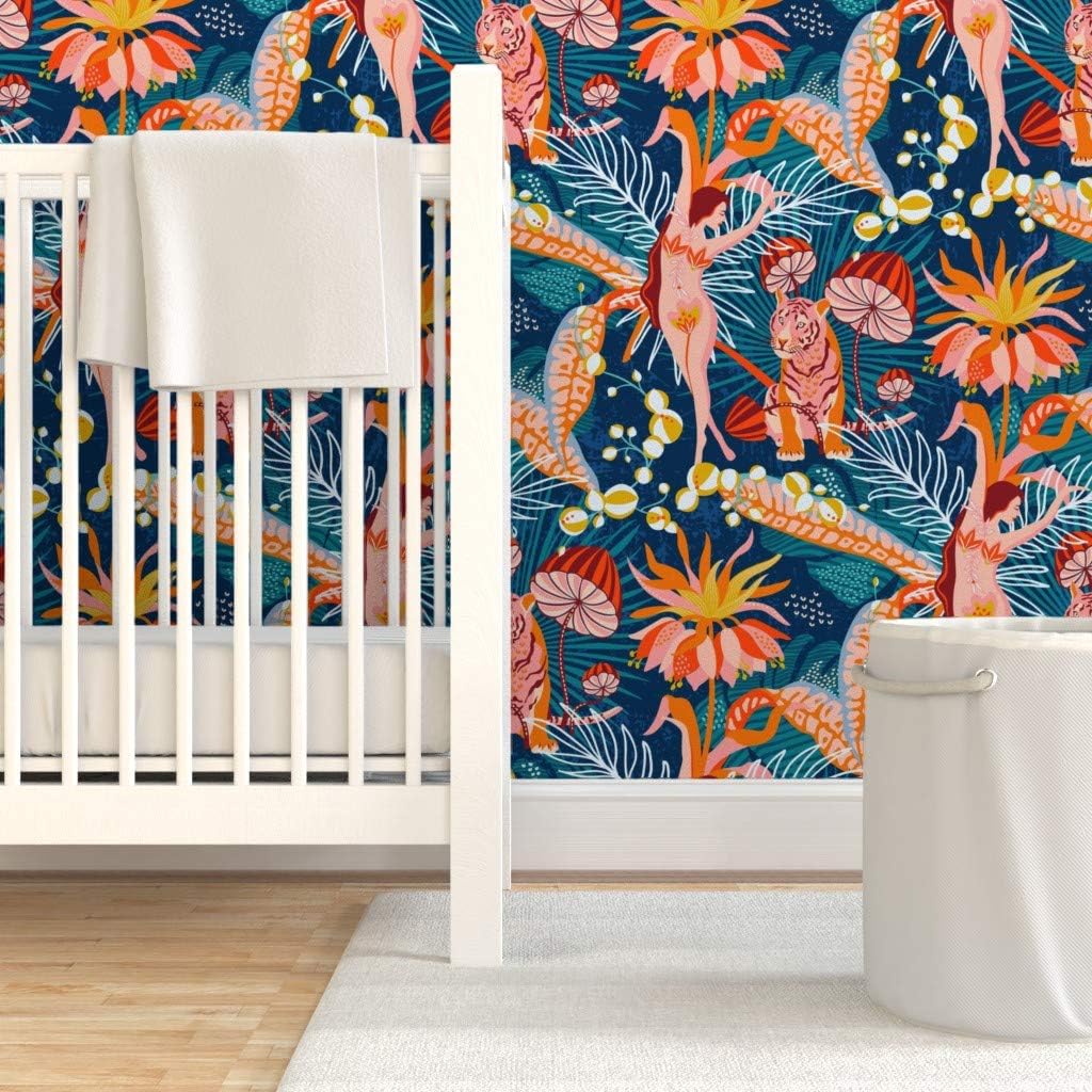 Peel & Stick Wallpaper 3ft x 2ft - Tropical Blossom Dance Flower Jungle Custom Removable Wallpaper by Spoonflower