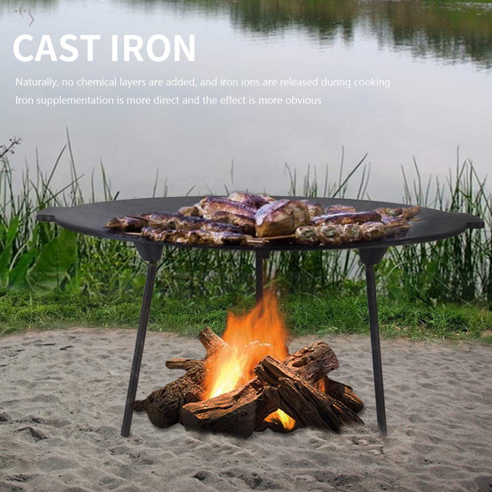 WolFum Grande Piastra per Griglia a Carbone per Esterni, Grande Tortiera, Padella in Ghisa, Padella da Campeggio, Griglia in Ferro battuto, Griglia per Barbecue, Griglia Pieghevole Portatile,M