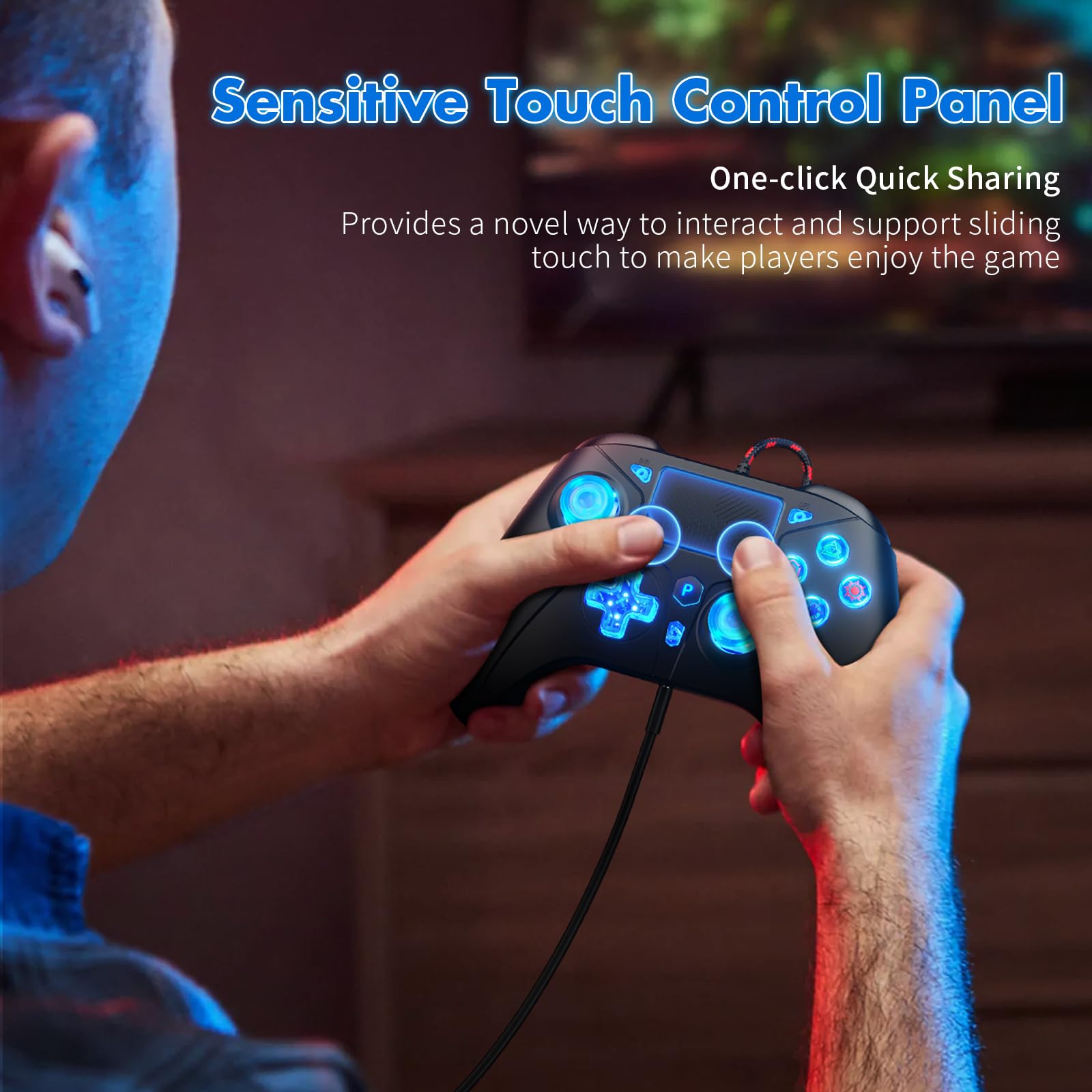 Dinosoo RGB Wired Controller für PS5/PC/PS4, 3,5-mm-Audioanschluss, Makrofunktion, 6-Achsen-Bewegungssteuerung