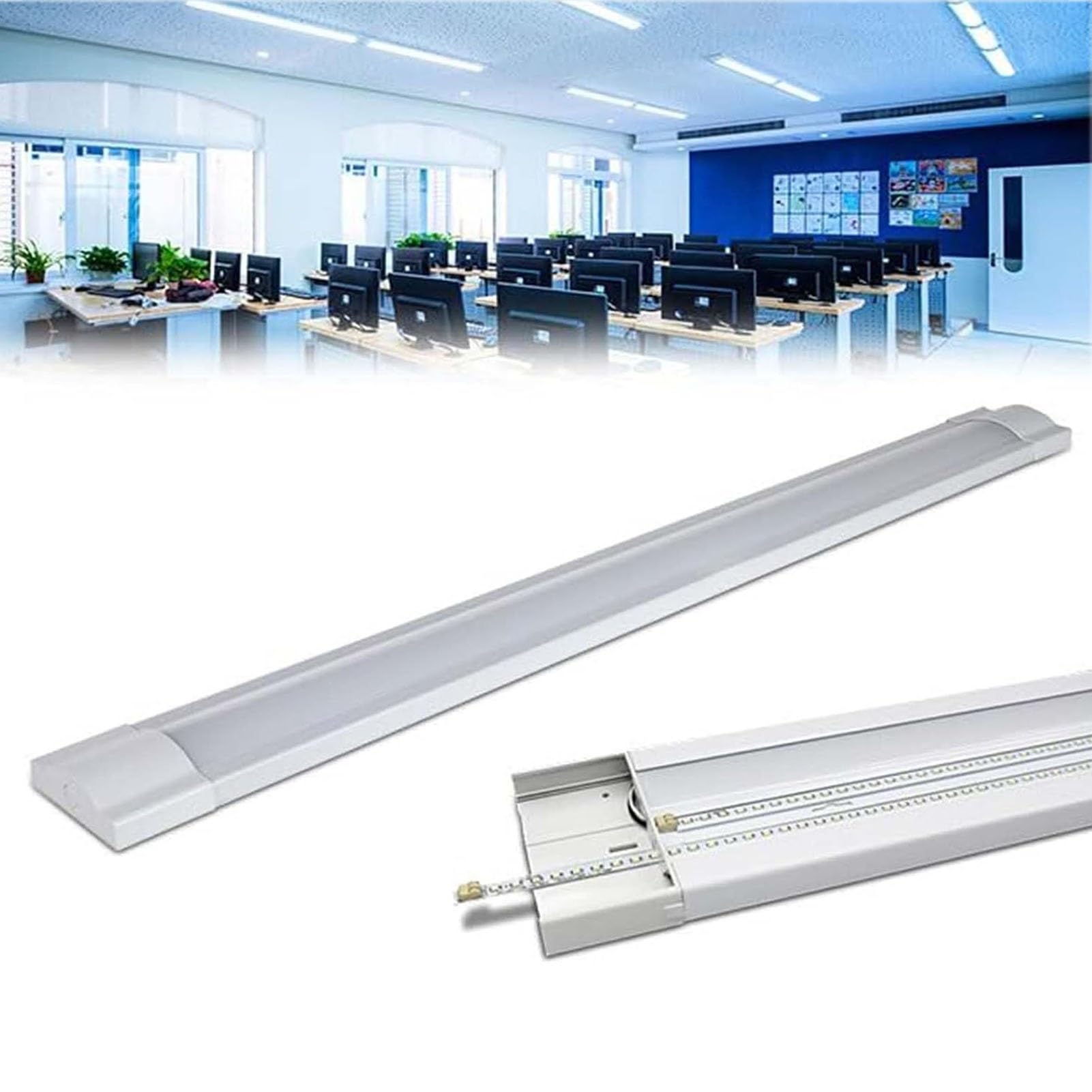 Liniowa lampa sufitowa LED, światło dzienne 3000/6500K, osłona przeciwpyłowa, do garażu, warsztatu, biura, ściany, kuchni (ciepłe światło, 2 stopy / 20 W)