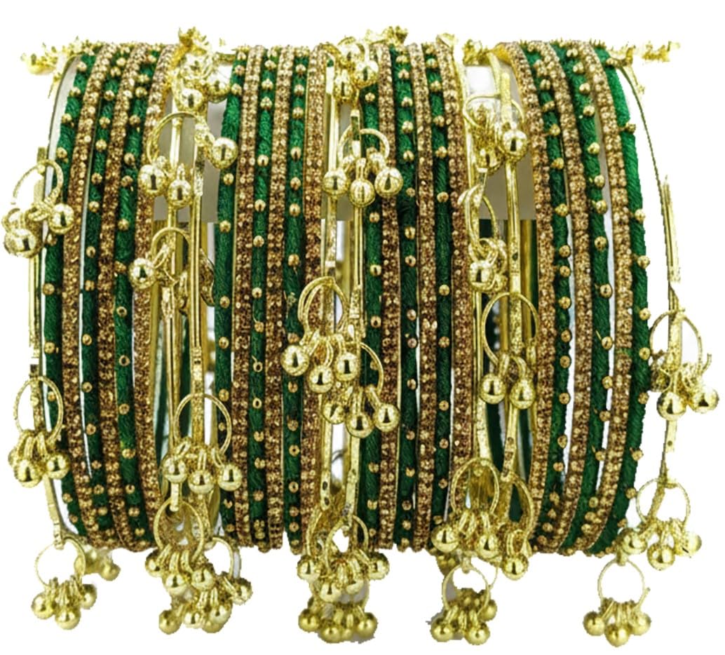 Premium Alloy Bangle Set with Ghungroo & Goti Stone Work For Women & Girls | Traditional Metal Bangles Jewelry | Silk Thread Goti Bangle | Kangan For Wedding, Festival, Party & Daily - Set of 32-image-9