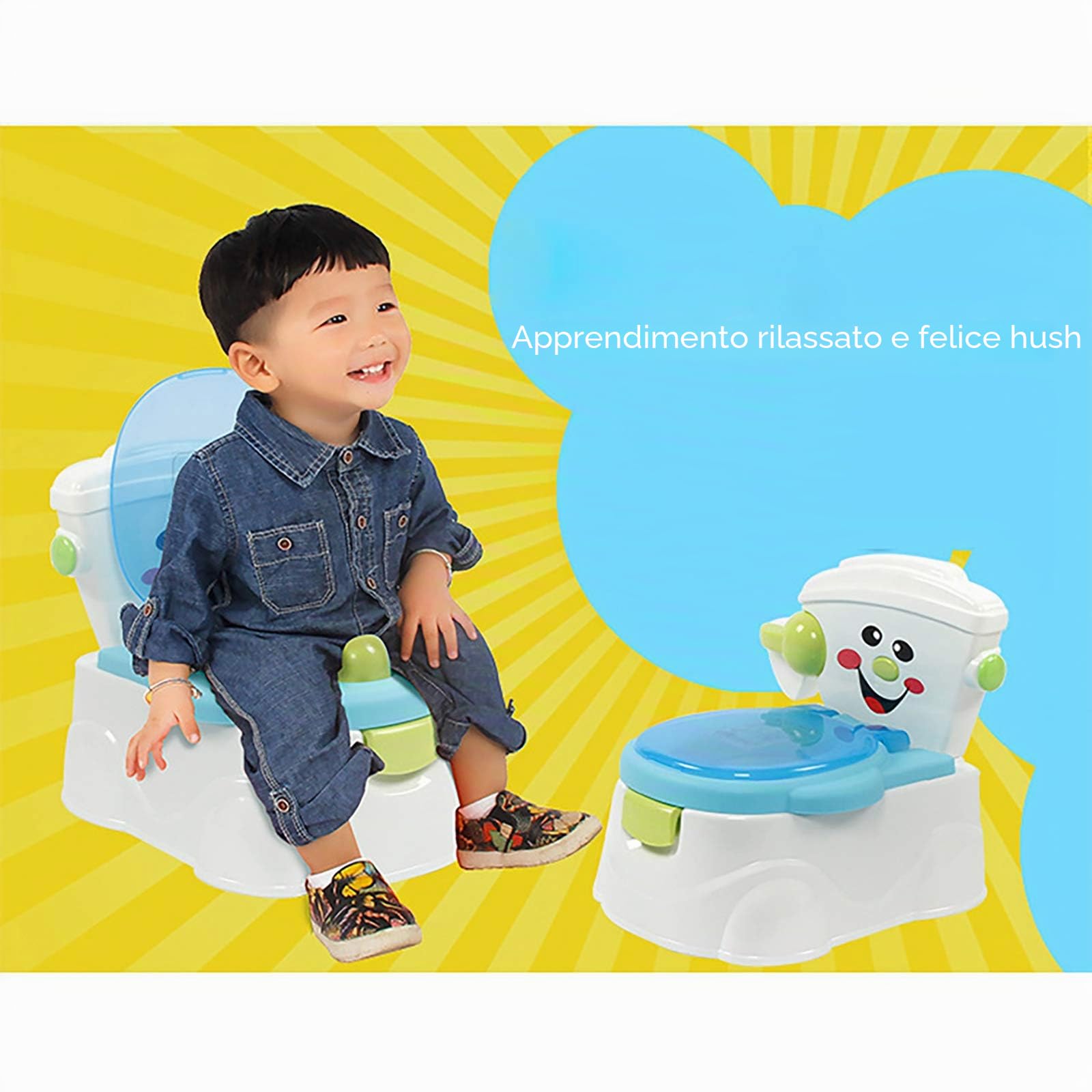 Toilette Da Allenamento Con Porta Fazzoletti, Mobili Imbottiti Rimovibili, Vasino Per Wc, Vasino Educativo Potty, Design Cartone Animato, Materiale Pp, 36 x 42 x 30 Cm (Blu)