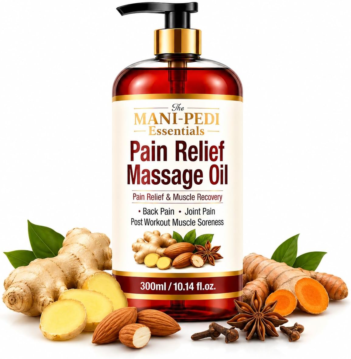 TMPE Pain Relief Massage Oil For Joint & Back Pain, Muscle Soreness & Post Workout Recovery. With Natural Healing Of Ginger, Turmeric & Clove Oils. Non-Sticky Texture - 300Ml