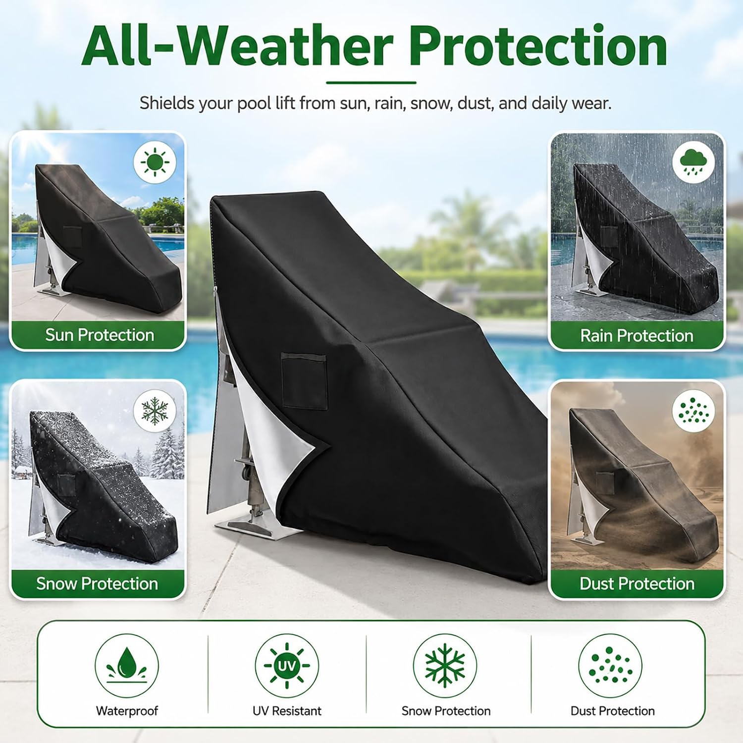 Pool Lift Chair Cover, 420D Waterproof Cover for ADA Inground Pool Lifts image 5