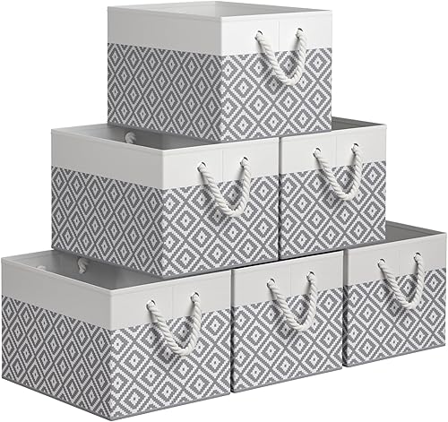 Miniatura 35 de Contenedor de almacenamiento, cesta de almacenamiento plegable para organizar, cajas de almacenamiento grandes con asas de cuerda, contenedores