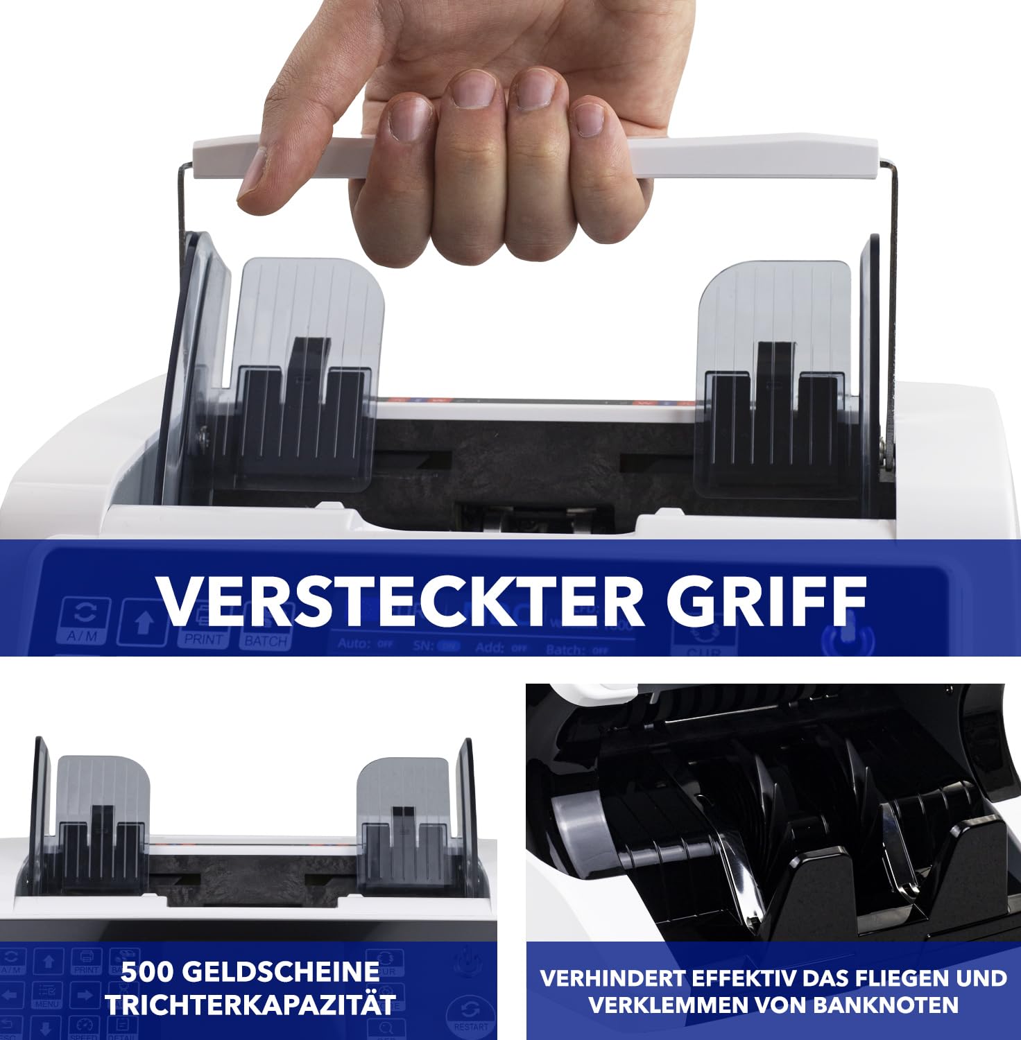 MV-500 Geldzählmaschine für gemischte Geldscheine & Falschgelddetektor | UV/MG/IR/DD/ 2CIS usw.| Exakt | EUR USD GBP SEK CHF usw. | Banknotenzähler | Geldzähler | Banknotenzählmaschine