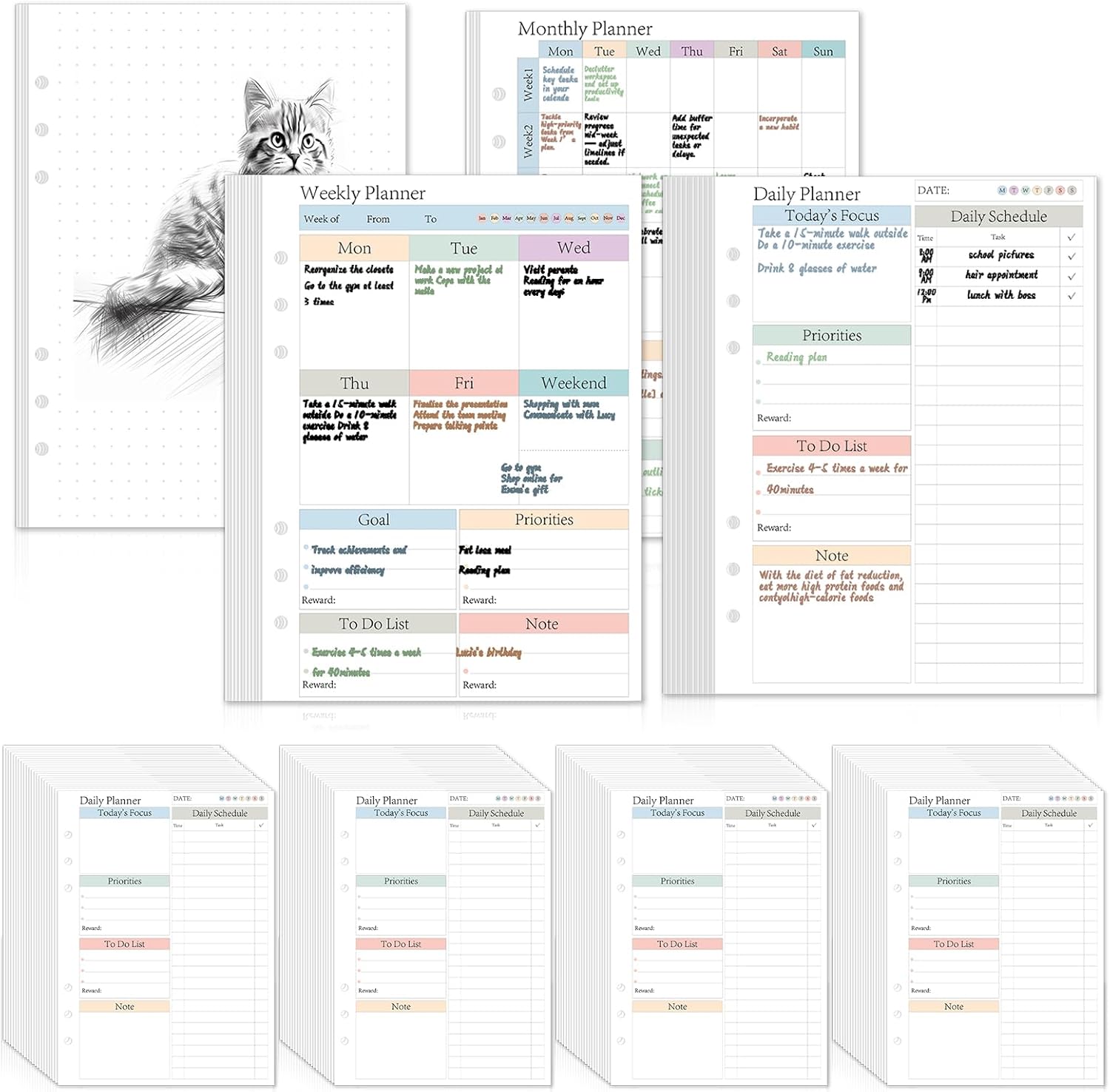 ADHD Planner Refill Pages for A5 Binders Planner Inserts Daily Weekly Monthly 480 Sheets/960 pages for 6 Ring Binder Undated Planners Refills Colorful To Do List Refill Paper 120 GSM Thick Loose Leaf Paper for 1 Year Neurodivergent Journal Productivity Adults 5.8" x 8.3"