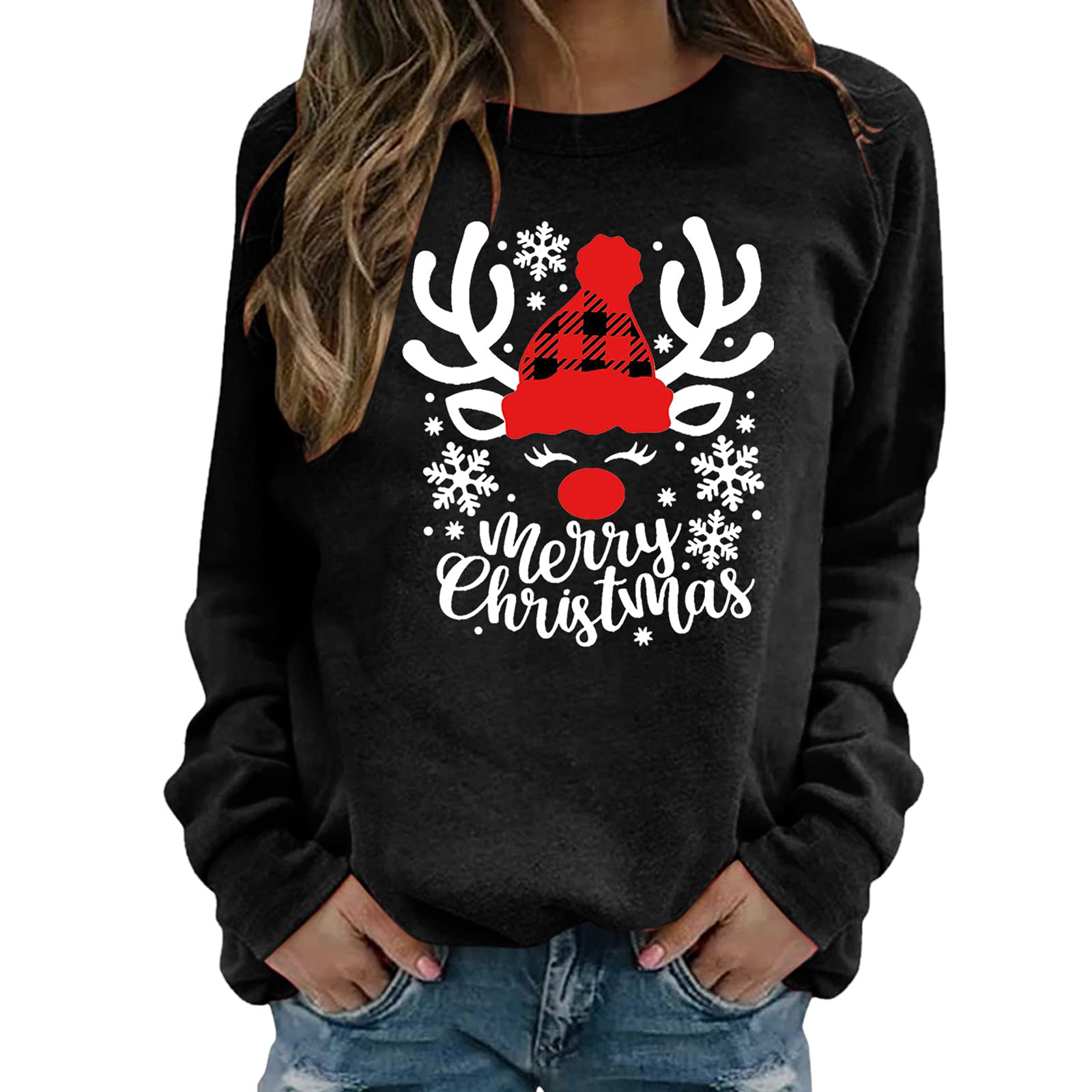 Womens Graphic Hoodie Chirstmas Print Sweatshirt Long Sleeve Casual Hooded Pullover Tops