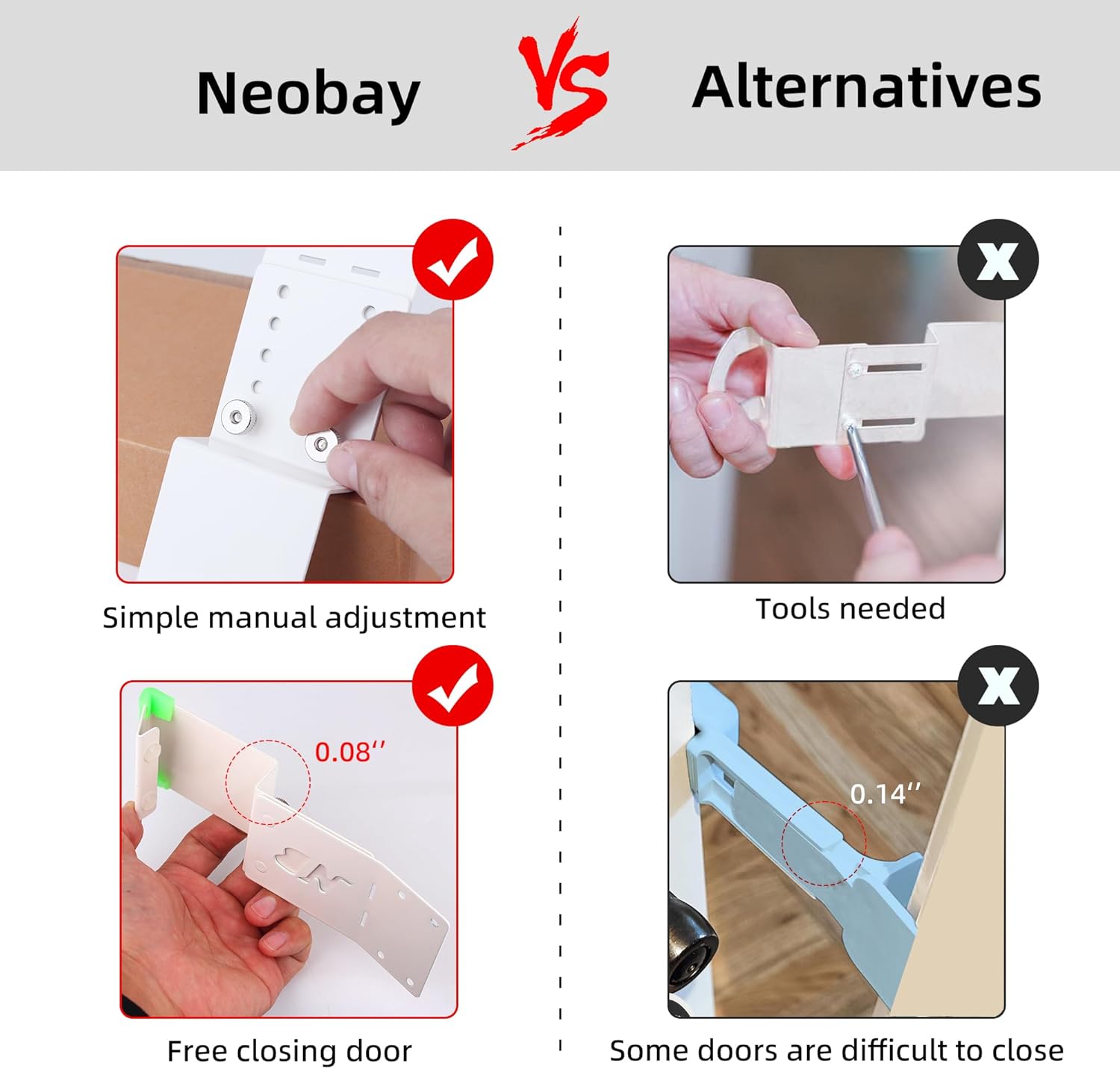 Steel Cat Door Latch, Door Prop for Cats Keep Dogs Out of Cat Litter Box, Cat Door Stopper with Silicone Anti-Collision Pad, Alternative to Interior Pet Door, Steel White 2 Packs