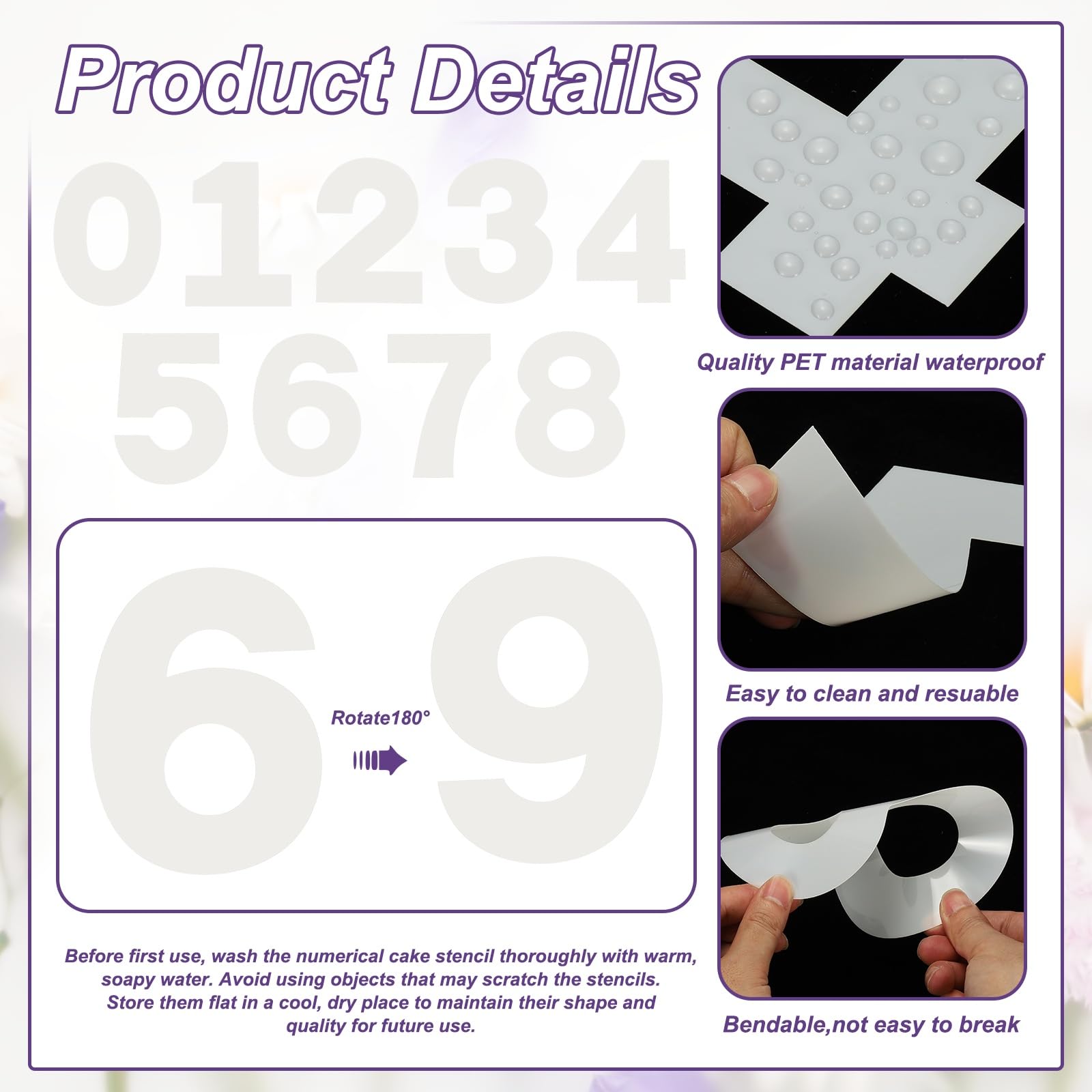 PATIKIL 0-8 Numeri con Stencil per Torte, 9" Stencil per Torte Numerici per Personalizzato Pittura Pasticceria Fai Da Te per Matrimoni Lauree Compleanni e Anniversari, Bianco