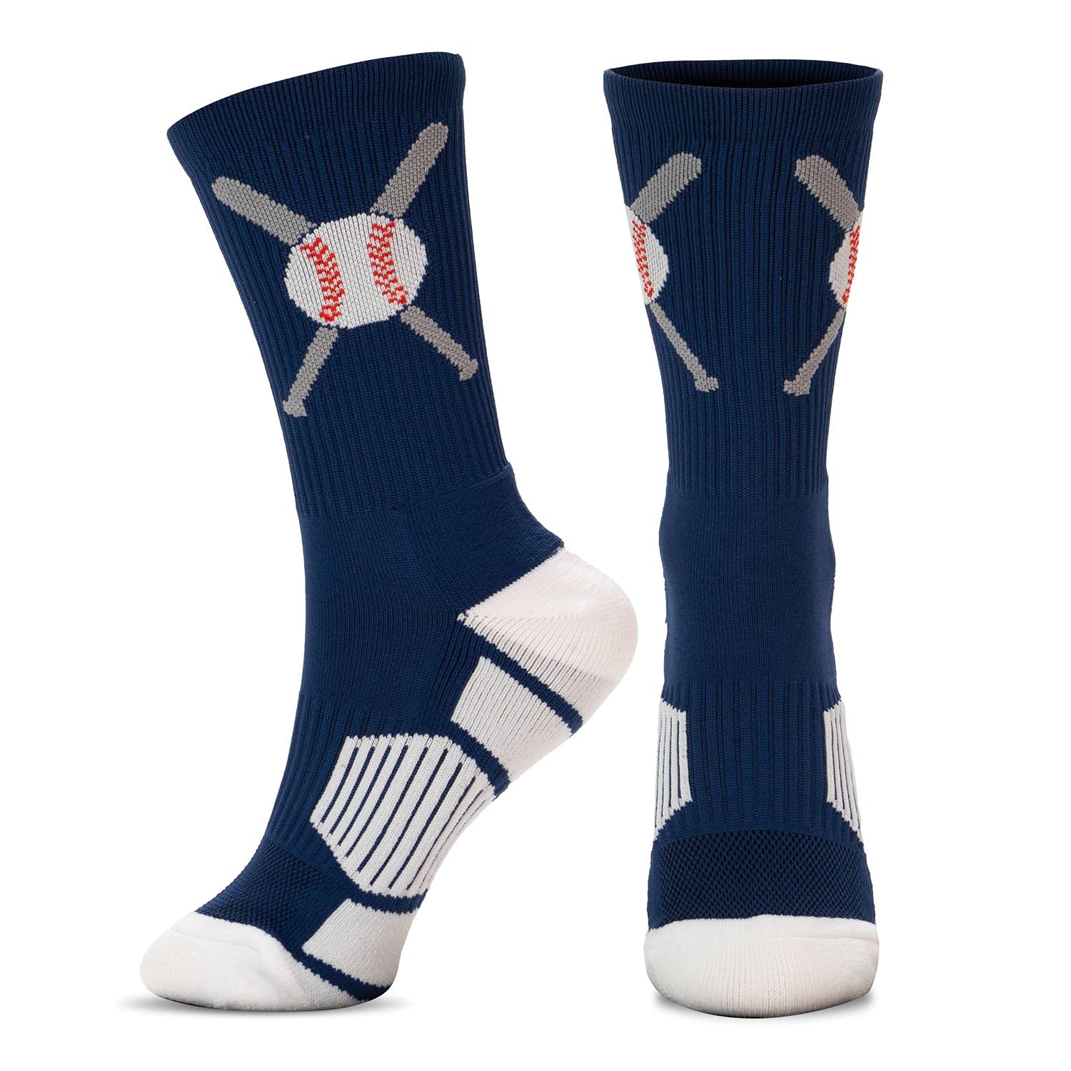 ChalkTalkSPORTSBaseball Performance Crew Socks - Crossed Bats - Youth & Adult - Baseball Mid-Calf Socks