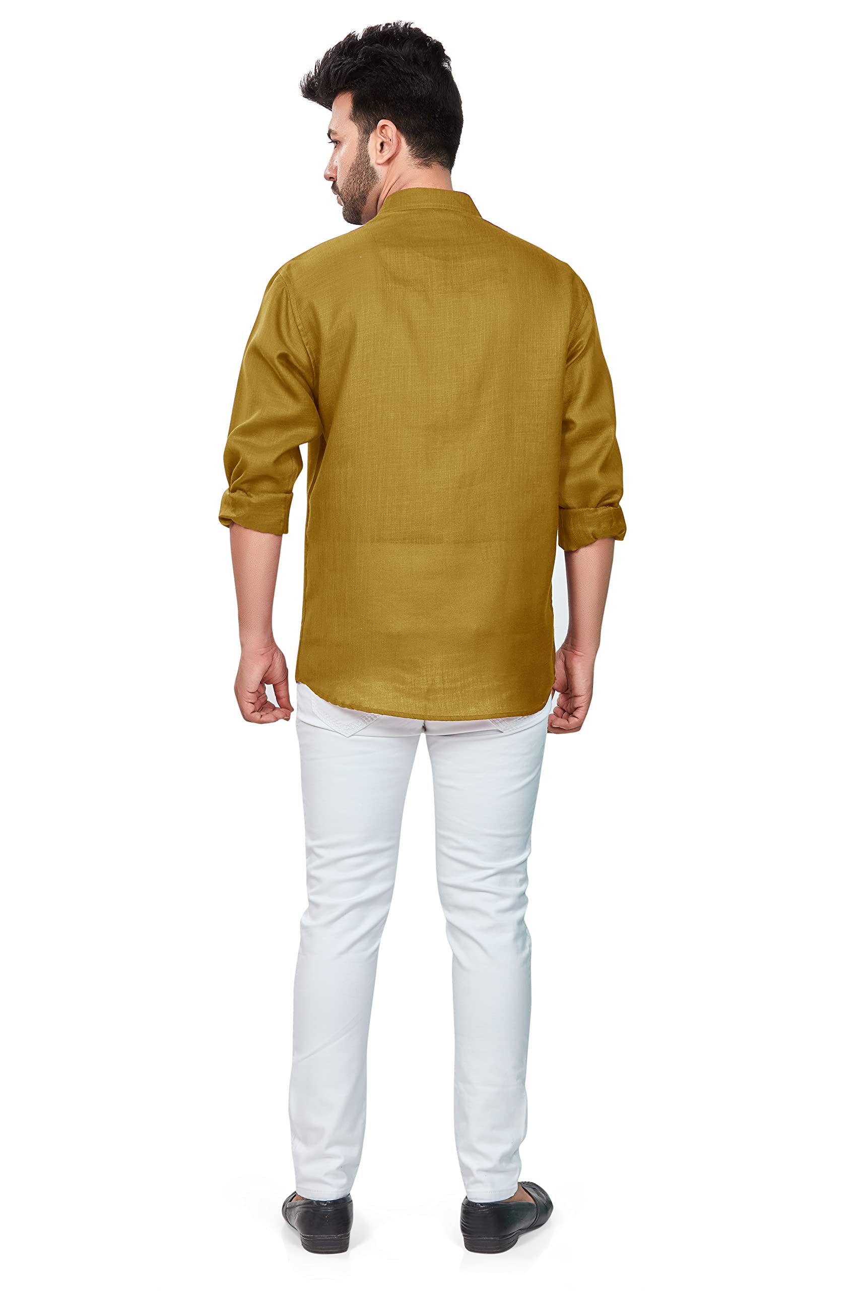 BE ACTIVE Camicia casual da uomo in misto lino con colletto mandarino, colore