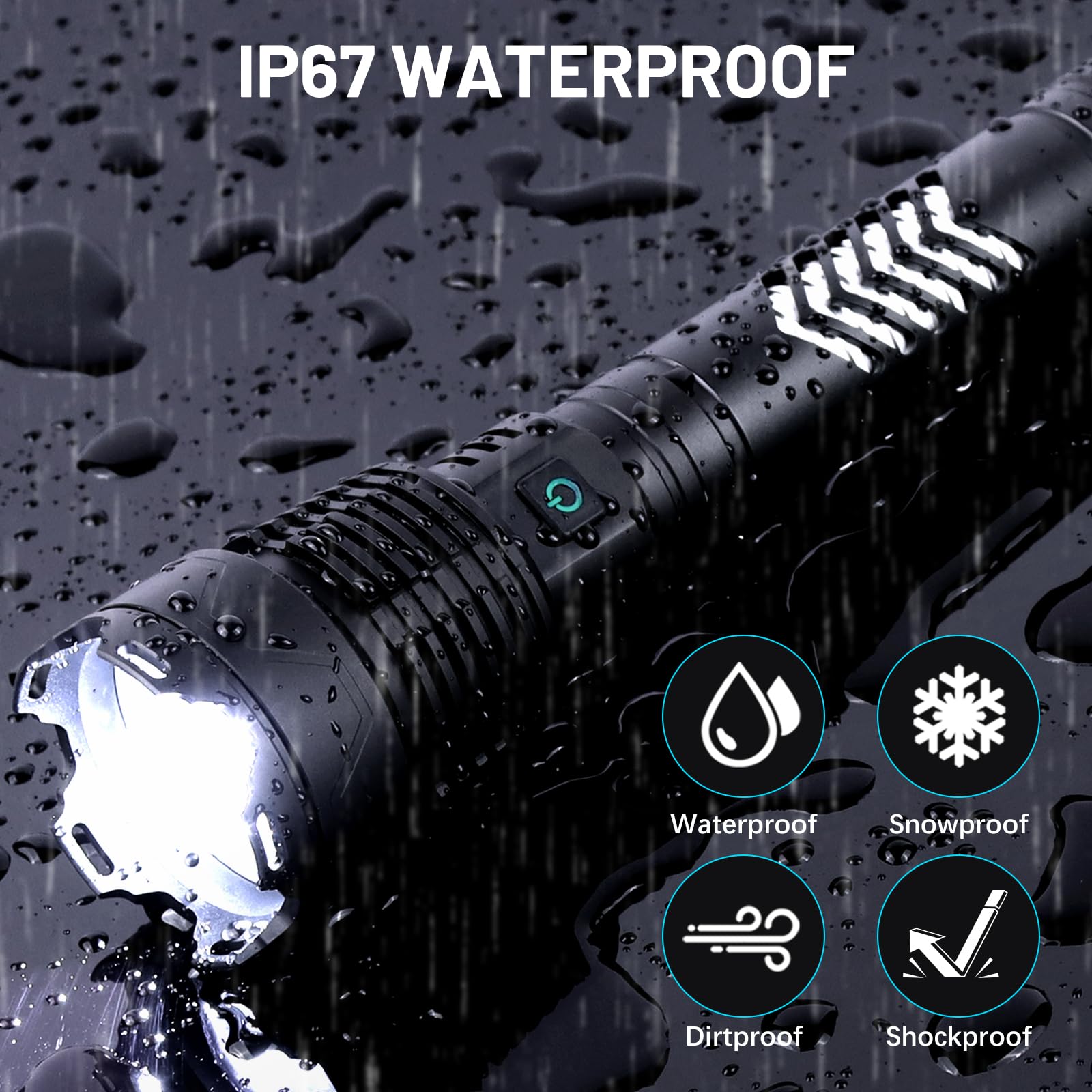 Lampe de poche LED 150 000 lumens - Extrêmement lumineuse - P160.2 - Rechargeable par USB - 8 à 12 heures d'autonomie - 5 modes d'éclairage zoomables - Étanche IP55 - Pour le camping et les