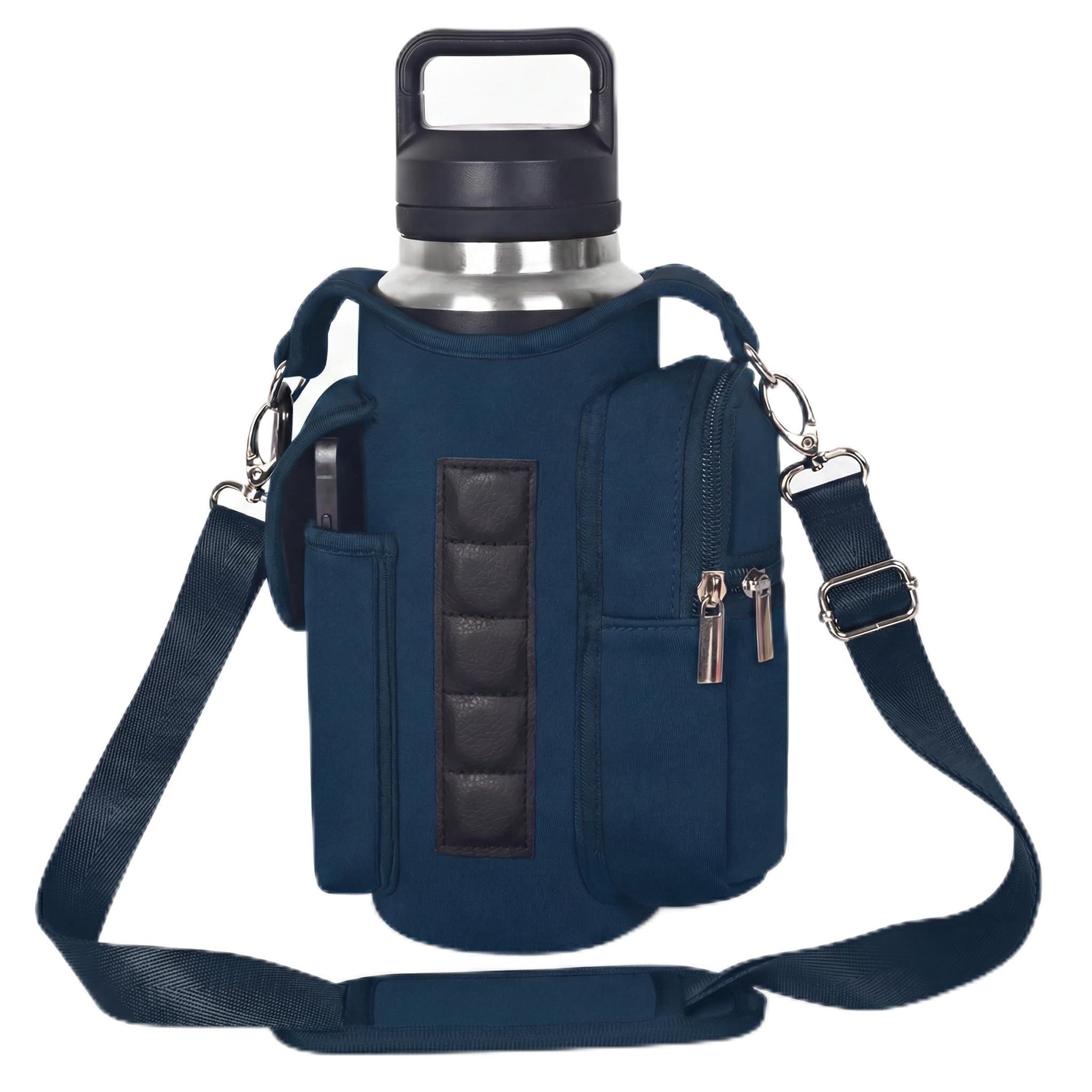 Hnycsir Magnetic Gym Tote Bag Case, Neoprene Water Bottle Holder Bag Carrier Fits 18-40oz Owala Yeti Hydro Flask, Men Women Workout Gym Accessories Organizer Pouch with Phone Pockets (Petrol Blue)