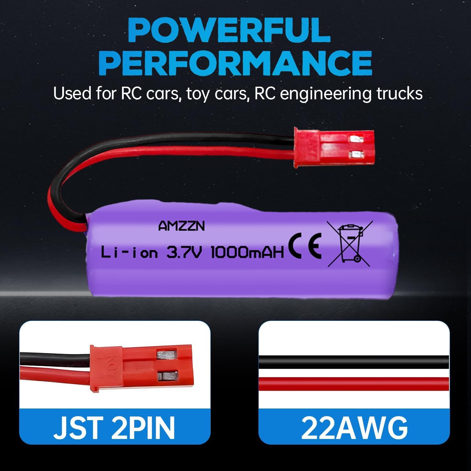 YUNIQUE GREEN-CLEAN-POWER 2 baterie litowo-jonowe 3,7 V 1000 mAh ze złączem JST-2P + ładowarka USB - kompatybilne z Huina 1337 1338 1516 1517 RC pojazdy budowlane