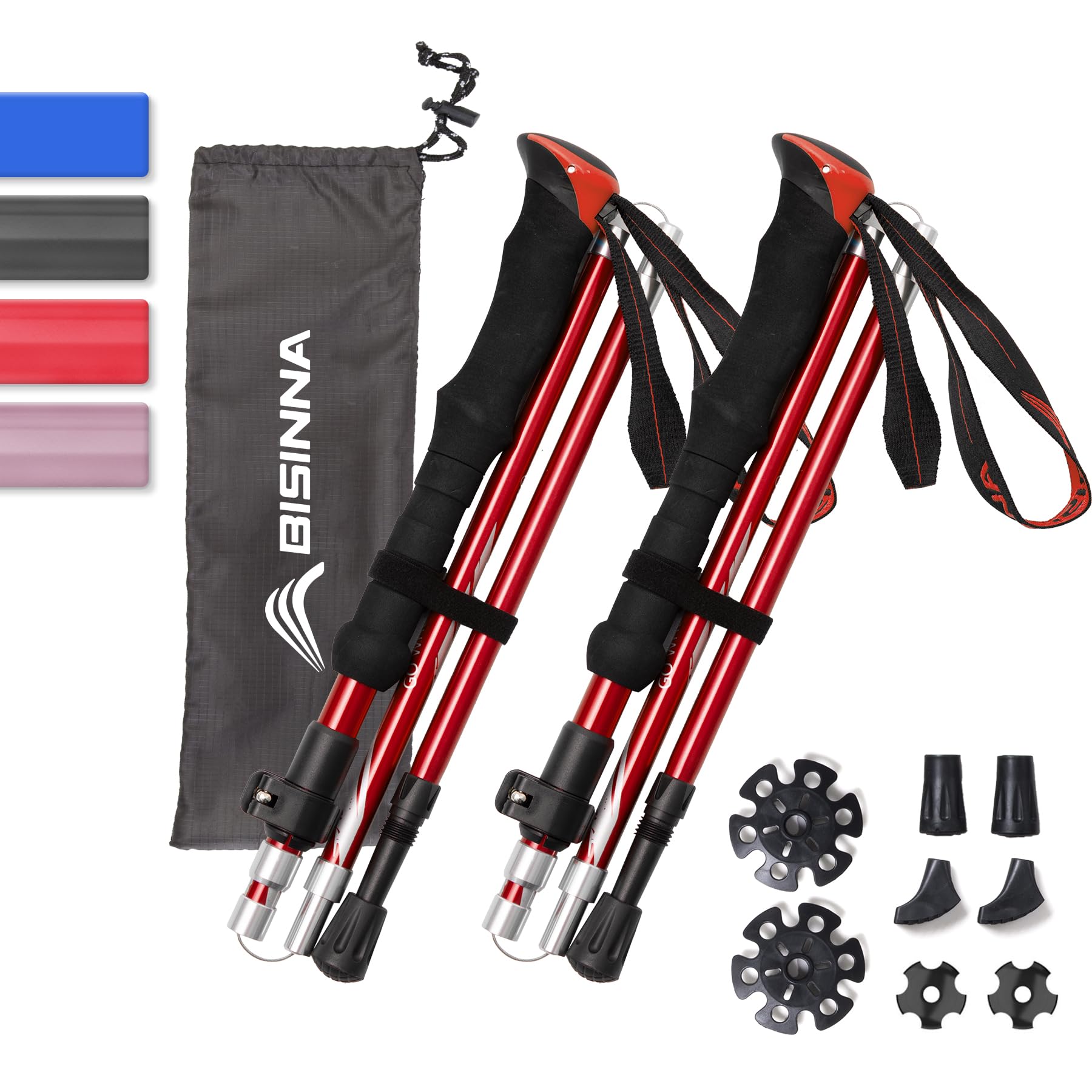 BISINNA Bâtons randonnée Pliables Alu lot 2 verrou Rapide 4 Saisons | Pliables, légers, verrouillage rapide. Idéal pour camping et randonnée.