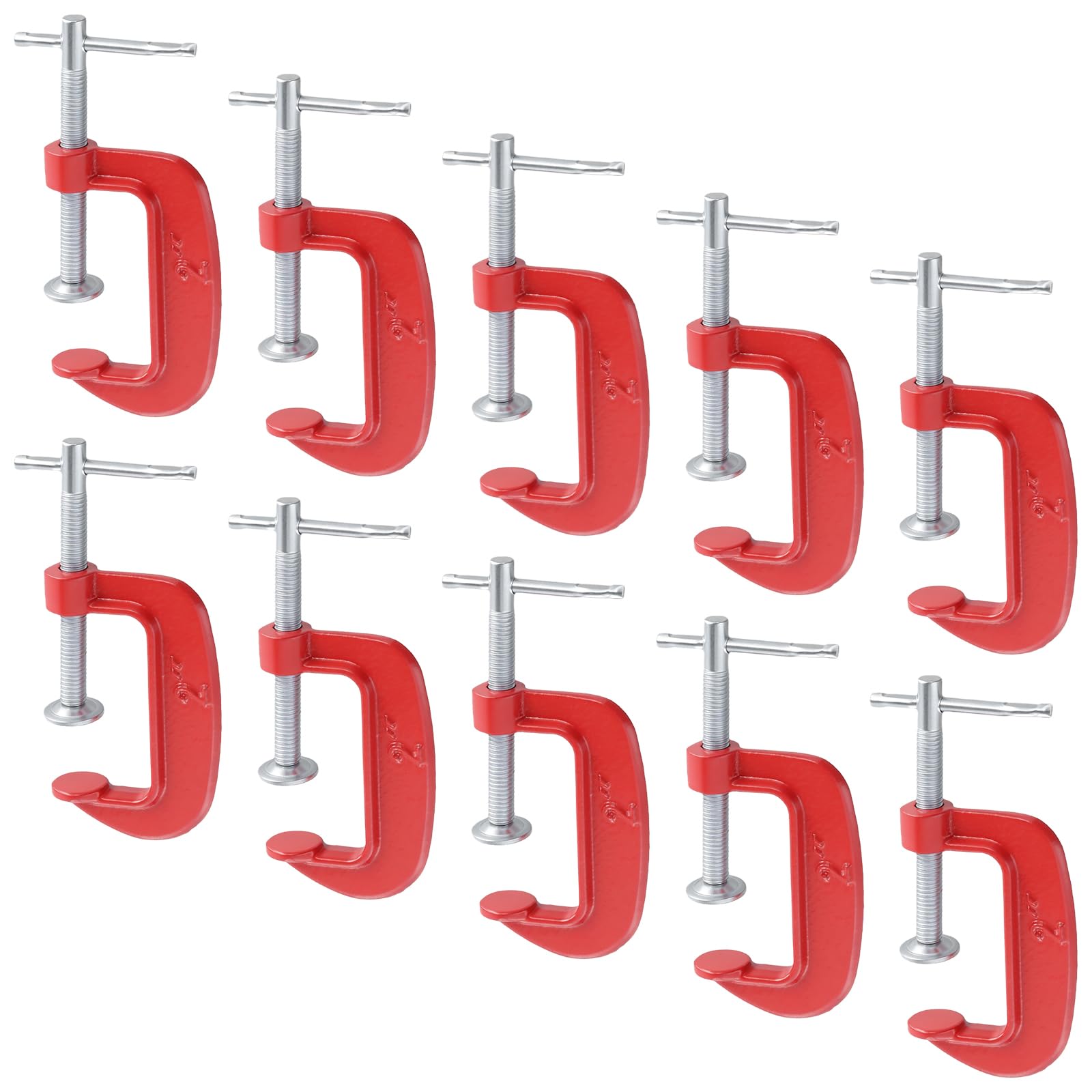 LEXININ 10 Pcs 2 Inch Mini G Clamp, Jaw Opening 50mm Red Cast Iron Small C Clamps for Woodworking Welding Building