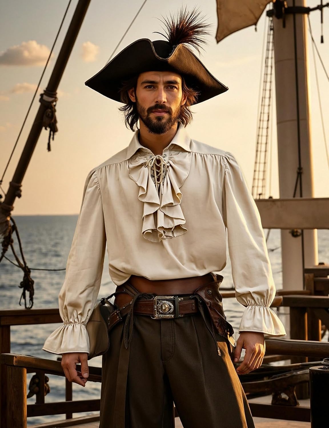 JEMITOP Mens Pirate Vampire Ruffle Shirt Elastic Cuff Poet Victorian Steampunk Renaissance Medieval Cosplay Costume - Image 2