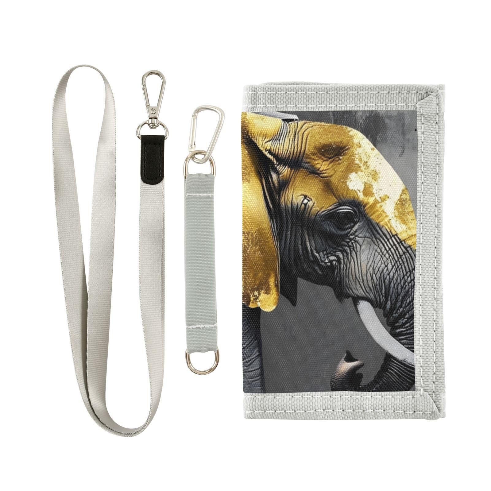 FOLIOSA Kids Wallet for Boys Girls Golden Elephant Print Youth Wallet with Zipper Pocket Card Holders, Novelty Wallet 4.9×2.9 in