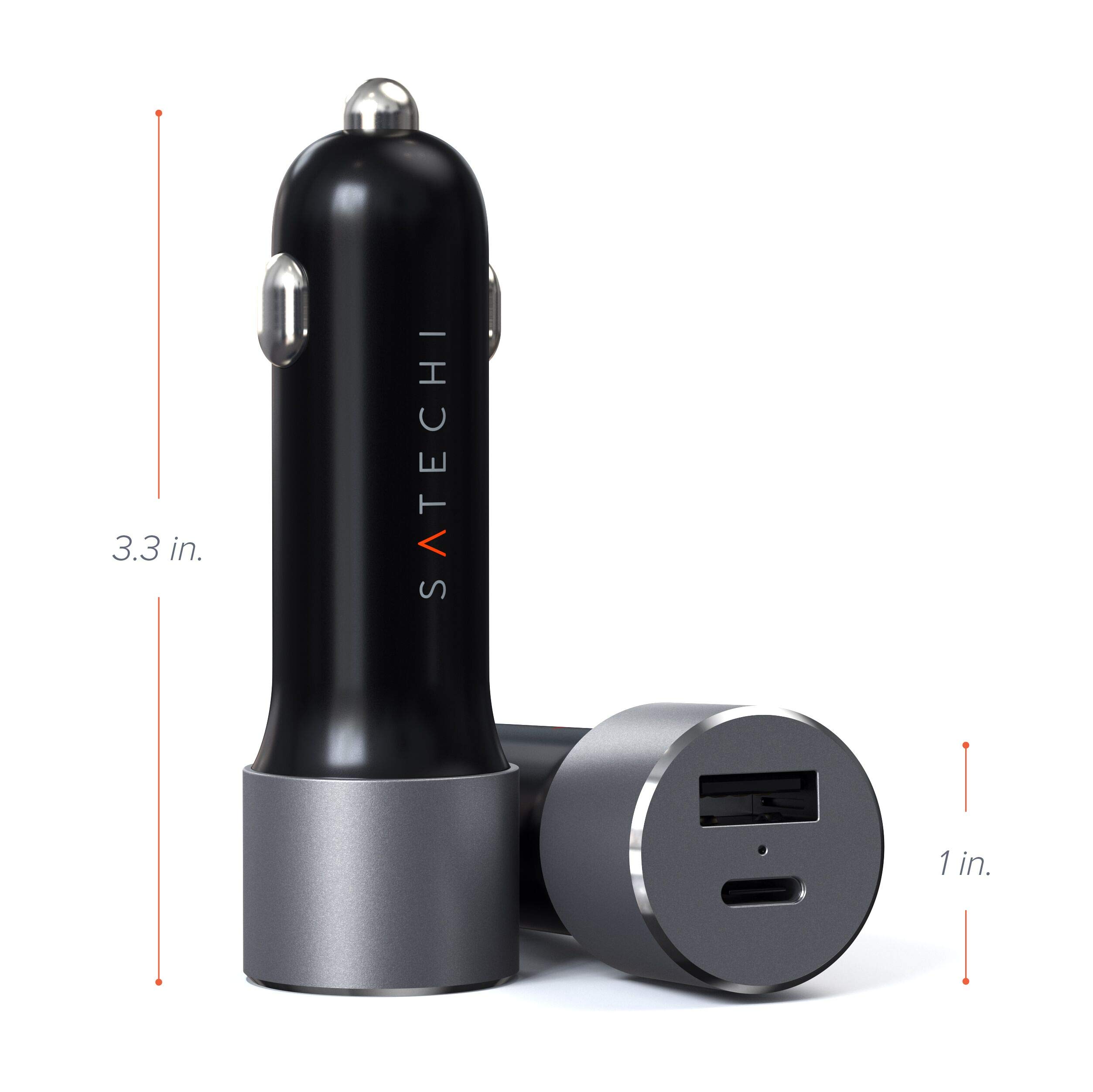 Satechi Ładowarka samochodowa 72W Typ-C z Power Delivery USB-C i ładowanie 12W USB-A - kompatybilna z 2018 MacBook Air, 2019/18 MacBook Pro, 2018 iPad Pro, iPhone 11+ Max/11 Plus/11 (szary)