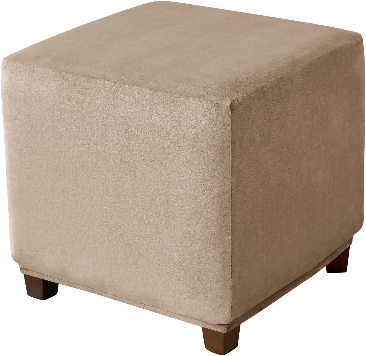 Funda de Puff Cuadrado Elástica de Terciopelo Funda Otomana Funda de Reposapies Sofa Cuadrada 40x40/80x80 Fundas Taburete(Taupe,27-32in/68-81cm)