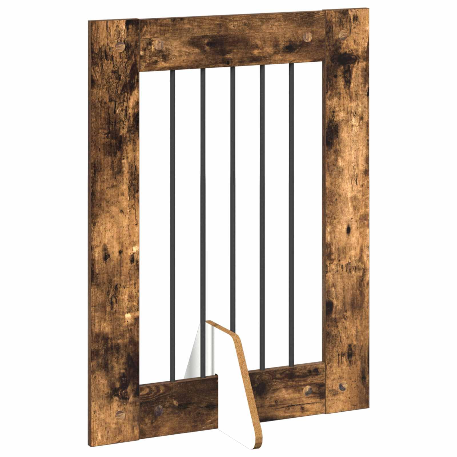 Cancelletto per cani con supporto, 6 pezzi, in rovere affumicato, 60 x 80 cm, pieghevole e trasportabile, barriera interna per cani, box sicuro e recinto per cuccioli e animali domestici