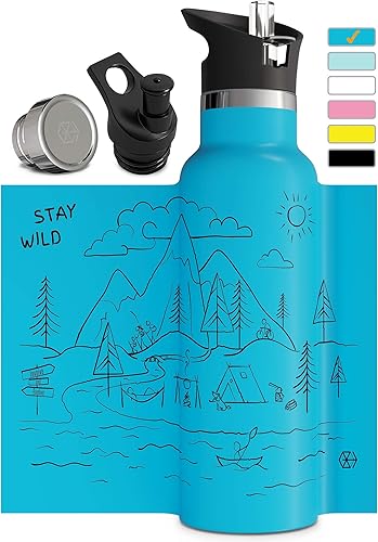 Miniatura 3 de Botella de agua aislada al vacío de doble pared con tapa de pajilla y tapa deportiva, termo de acero inoxidable para niños simple, sin BPA,