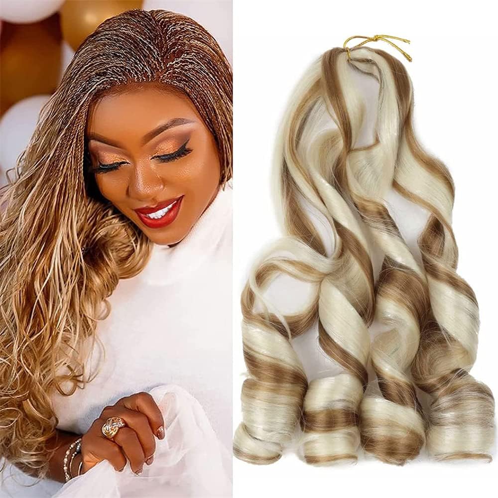 SYOSI 3 Pack Pre-Stretched Bouncy Braiding Hair, 22 Inch Loose Wavy French Curls Synthetic Hair Extensions for Women