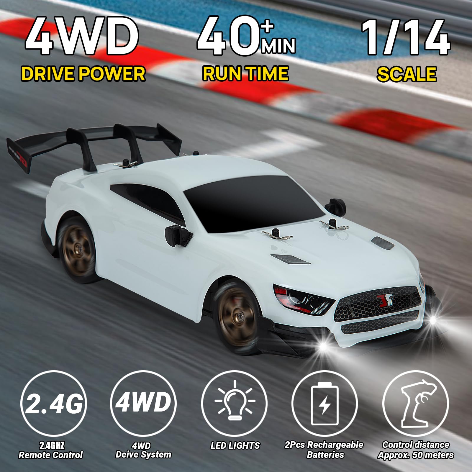 BORSTOYPRO Macchina Telecomandata, 1:14 Professionale Macchina Telecomando de Drift con Sterzo Proporzionale e Acceleratore 4WD GT Drift RC Macchine Auto Car per adulti bambini