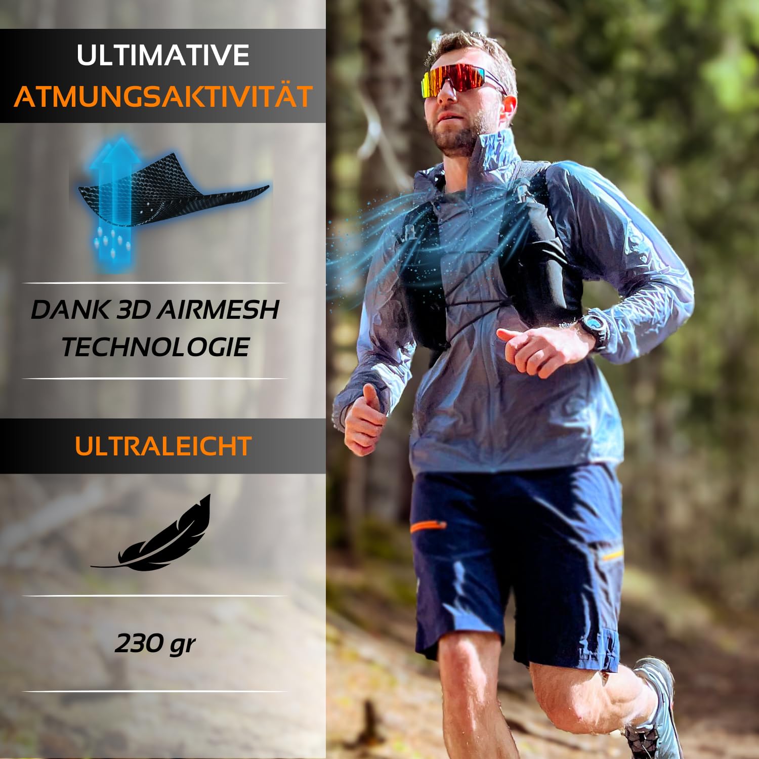 Laufweste Damen und Herren 4L optimale Passform atmungsaktiv ultraleichter Laufrucksack 210g Trinkruckack Laufen Fahrradrucksack Trailrunning Rucksack