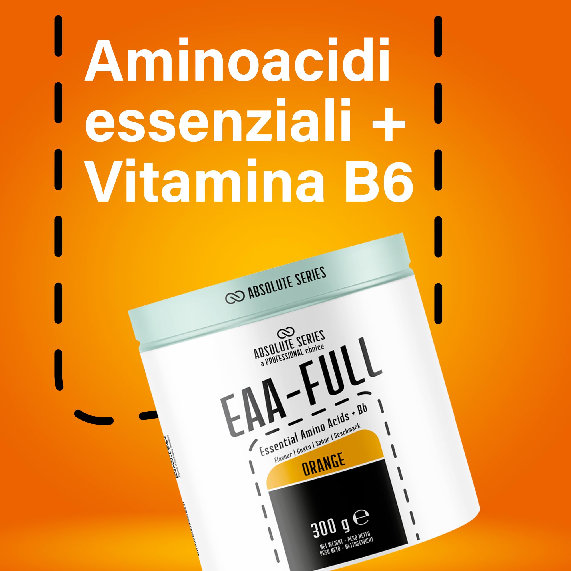 anderson Aminoacidi Essenziali – Arancia 3/8 bcaa ramificati + vitamina B6 – 300g, in polvere 0 zuccheri aggiunti, senza glutine, absolute series EAA-FULL – made in italy