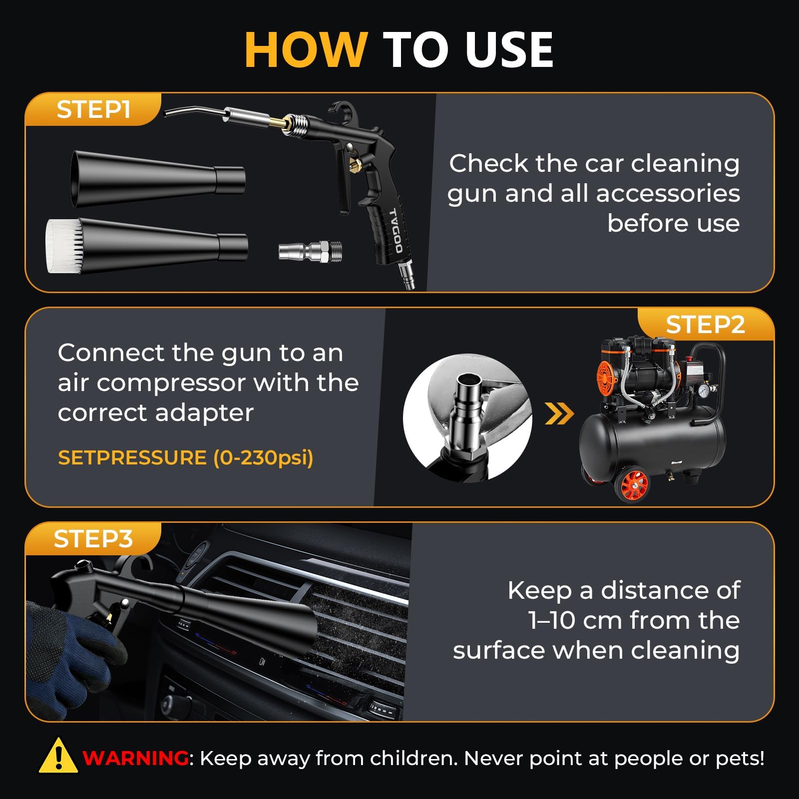 Dry Car Detailing Cleaning Gun – Blast Away Dust & Debris in Seconds & Aluminum Alloy Body with 2 Nozzles for Car Detailing, Home & Garage Use, Works with Any Air Compresso — view 4