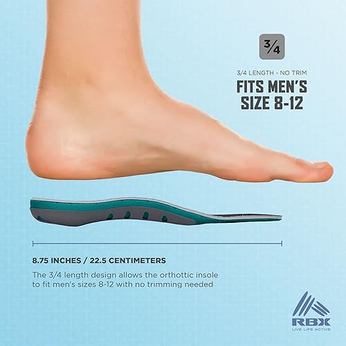 Miniatura 7 de RBX Plantillas Ortho para fascitis plantar, tamaño 34 para hombres (naranja)