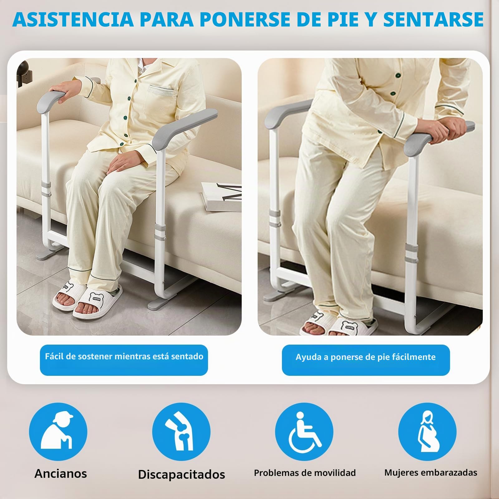 YUCHENGTECH Ayuda Levantarse Sofa 6 Ajustable en Altura Carga 150 KG | Soporte de Sofá para Ancianos con Asas Antideslizantes para Pacientes Mayores y Discapacitados
