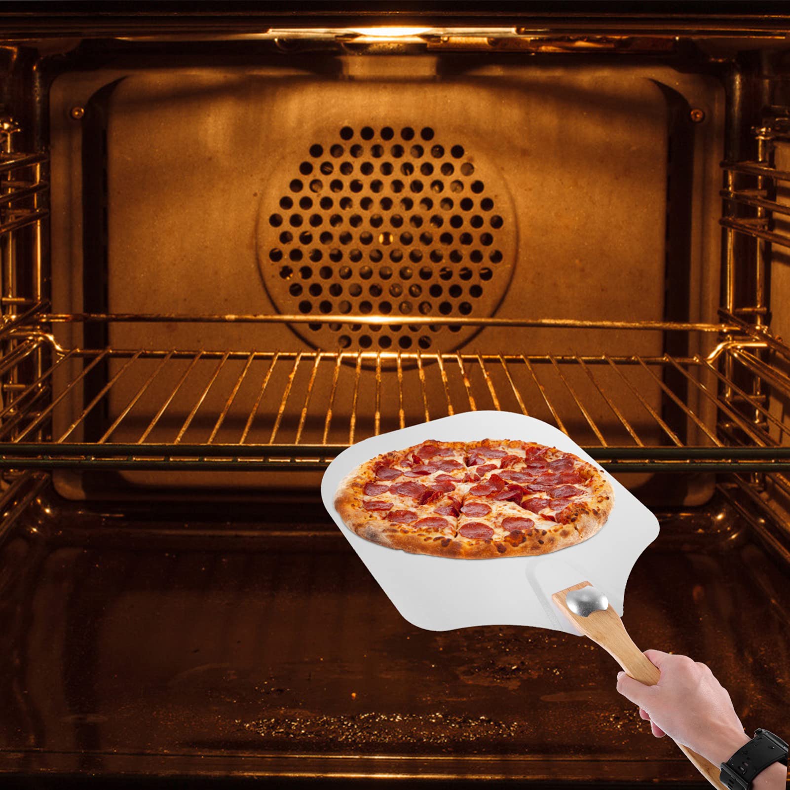 Espátula para Pizza de Acero Inoxidable Plegable con Mango de Madera | Blanco, Resistente Oxidación, Herramienta DIY para Cocina, Referencia de Palas para Pizza