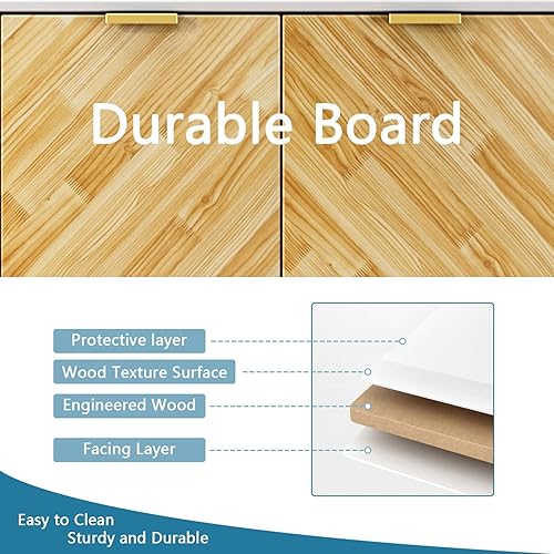 Miniatura 4 de 4ever2buy Armario de buffet blanco con almacenamiento, aparador de cocina, gabinete de almacenamiento de bufé, moderno gabinete de barra de café con