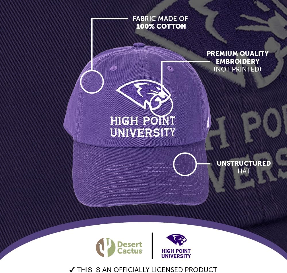 Desert Cactus High Point University Baseball Hat HPU Panthers Brimmed Embroidered Hats Cap Adjustable Cloth Strap Adult (Style 1) Purple