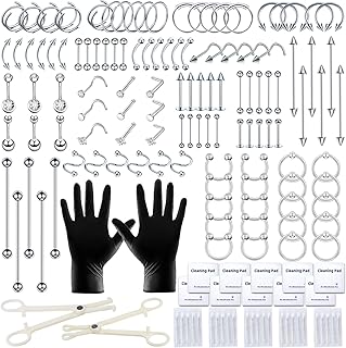 153Pcs Piercing Kit: 12G, 14G, 16G, 20G Needles & 316L Stainless Steel J...