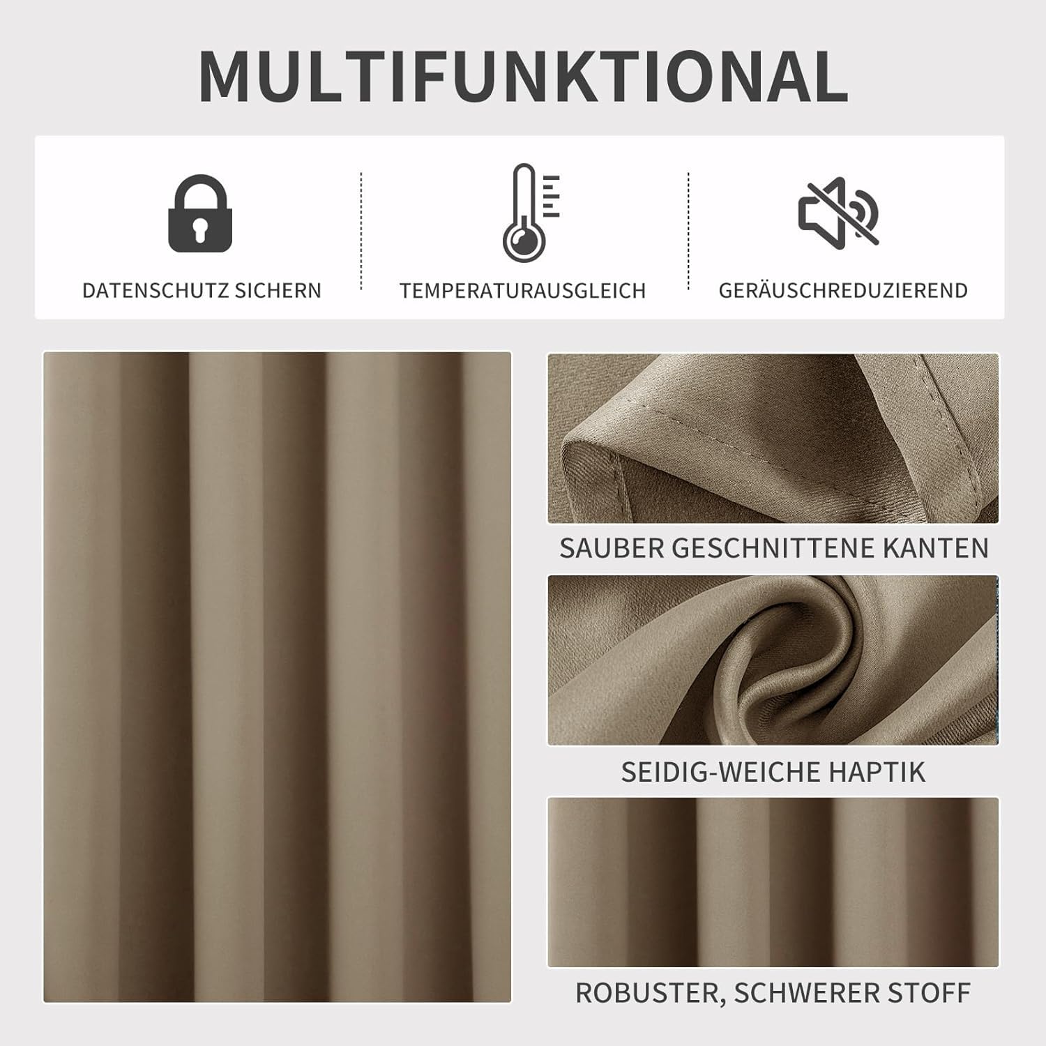 Joydeco Gardinen mit Kräuselband Blickdicht Vorhänge Schienensystem Verdunkelungsvorhang mit Haken Thermovorhang Kälteschutz Schlafzimmer Wohnzimmer 2er Set 245x132cm Sandfarbe