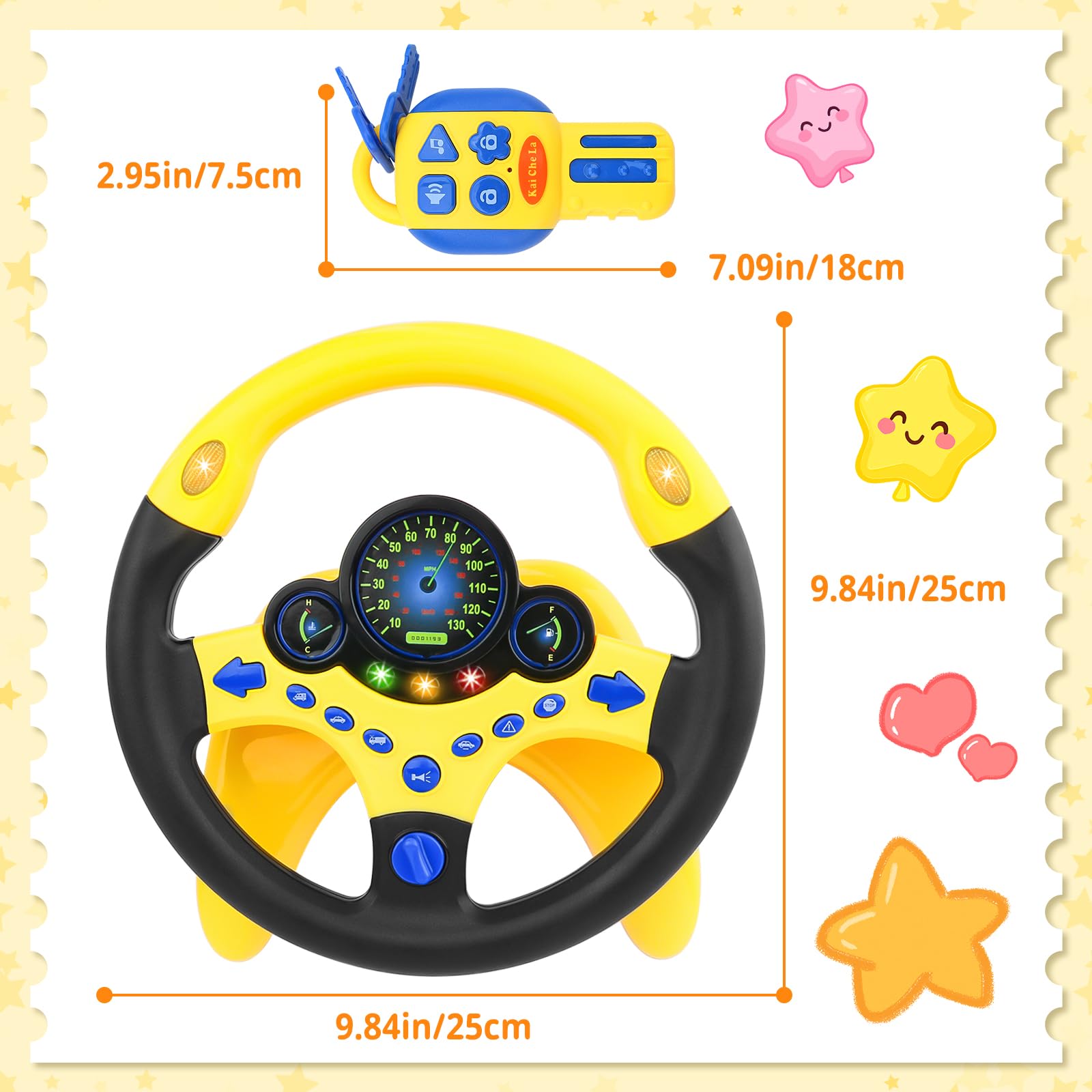 deAO Kinder Lenkrad Spielzeug mit 360° Drehfunktion, Kinder Simulierter Fahrsimulator Auto Simulation Spielzeug, Klang und Musik frühes Pädagogisches Geschenk für Kleinkind/Kinder (Gelb)