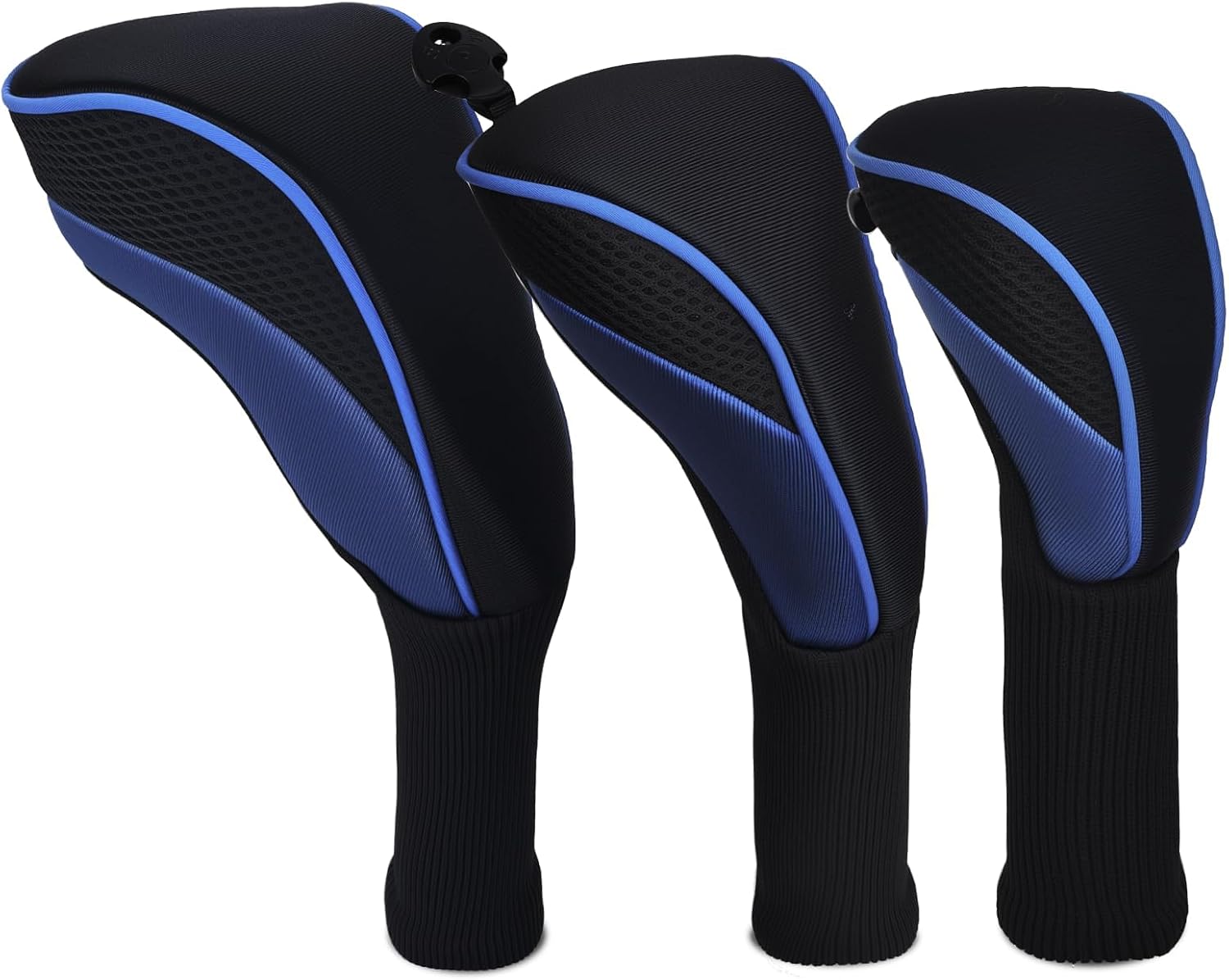 Golf Club Head Covers Set (3 Pieces) for Fairway Woods, Driver, and Hybrids - Long Neck Mesh Design with Interchangeable 3/4/5/6/7/X Number Tags - Golf Accessories for Men and Women