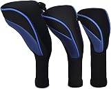 Golf Club Head Covers Set (3 Pieces) for Fairway Woods, Driver, and Hybrids - Long Neck Mesh Design with Interchangeable 3/4/5/6/7/X Number Tags - Golf Accessories for Men and Women