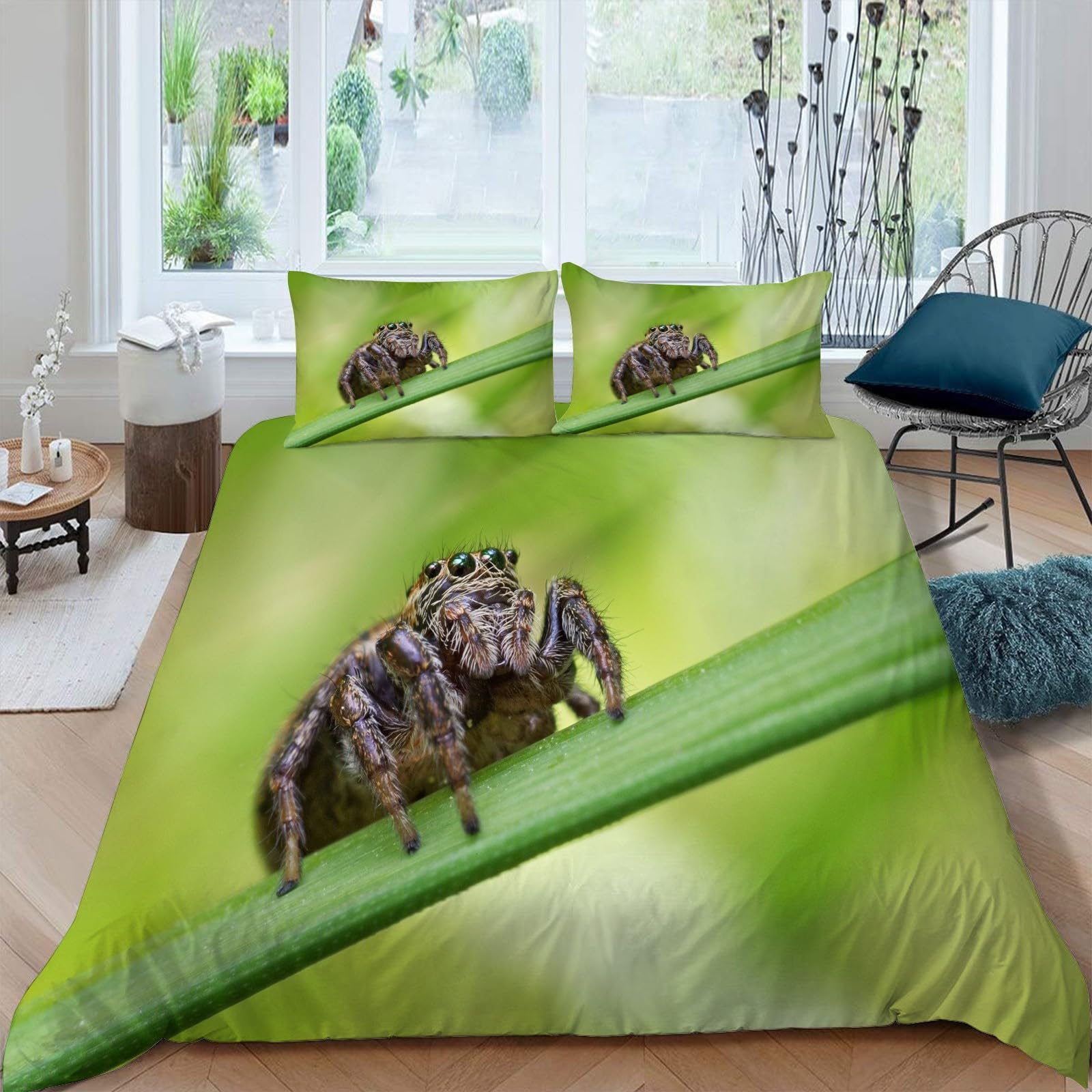 Parure de lit 140x200 feuille et araignée pour chambre enfant moderne