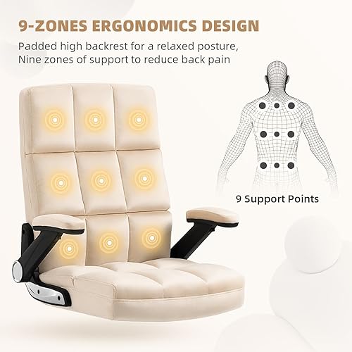 Miniatura 5 de Silla de oficina ejecutiva de respaldo alto, silla ergonómica de terciopelo con reposabrazos abatible, sillas de escritorio con ruedas, color beige