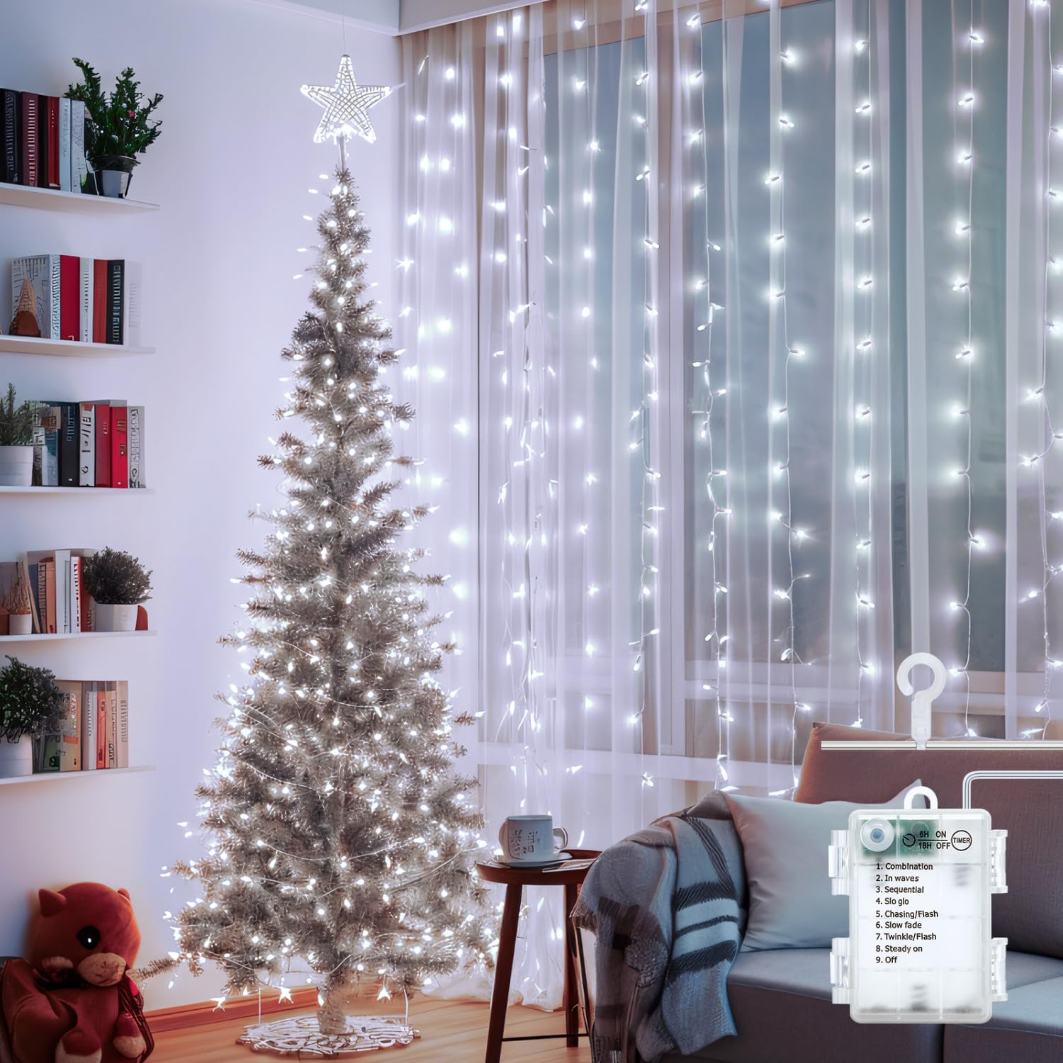 Aigostar cortina luces navidad, 2M*2M, 8 Modos Cadena de Luces con Remoto, 200 LED, temporizador, luces arbol navidad Resistente al Agua, para exterior y Interior, decoracion navidad, Fiestas, 6500K