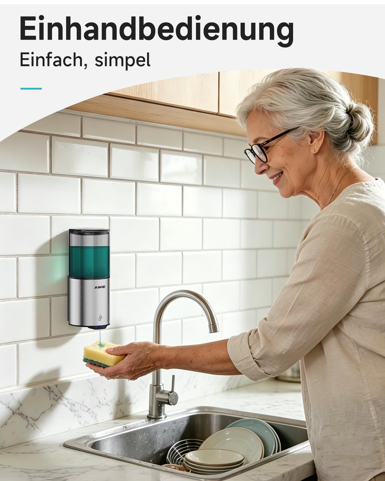 AIKE Automatischer Seifenspender für Flüssigseife, Wandmontage für Küche und Badezimmer, IPX7 Wasserdicht 400ml mit Edelstahl Gebürstetes