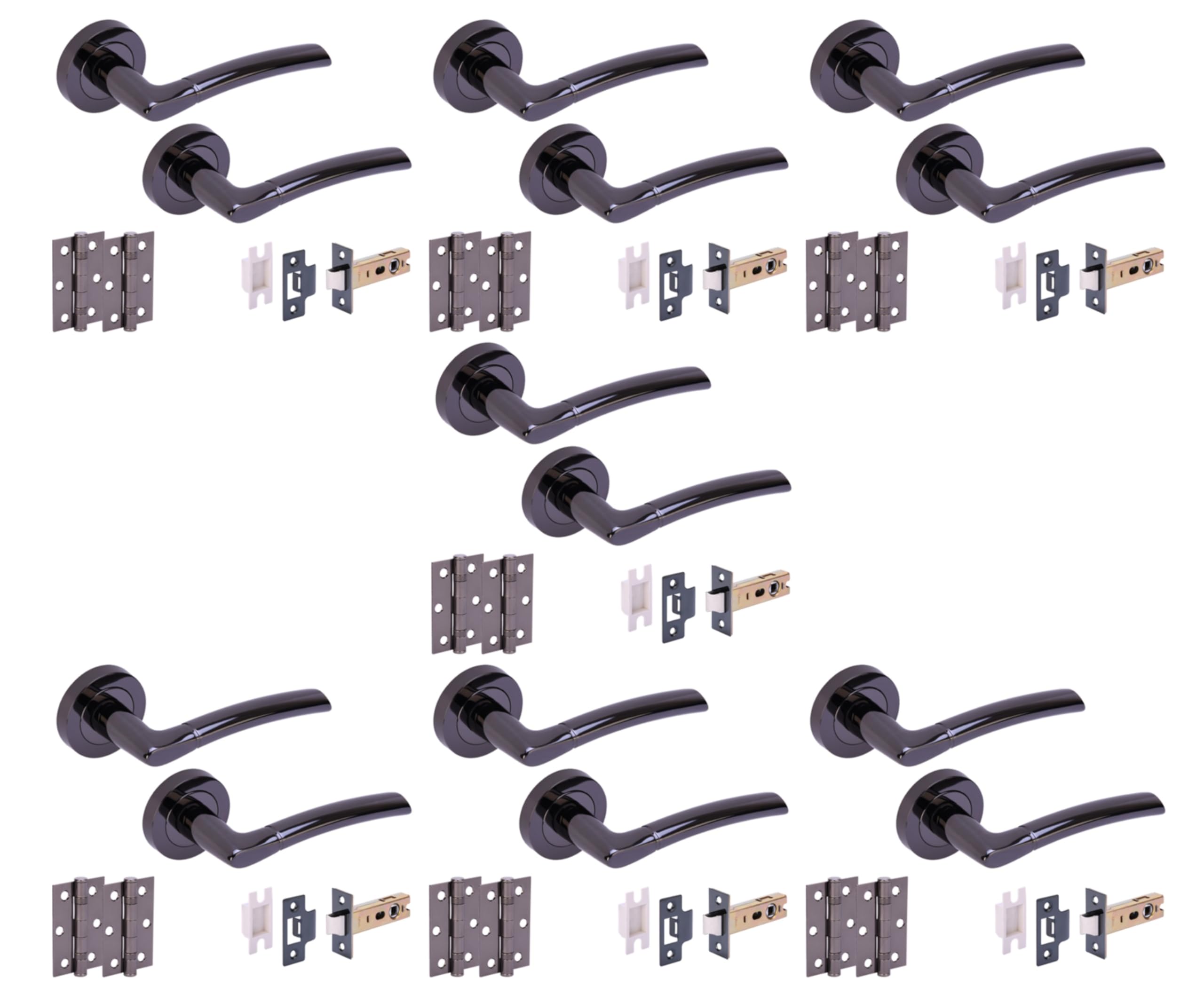 Hunta HANDLEZONE® 7 Sets Neemo Internal Door Handles on Rose Lever Latch Packs with Ball Bearing Hinges - Black Nickel