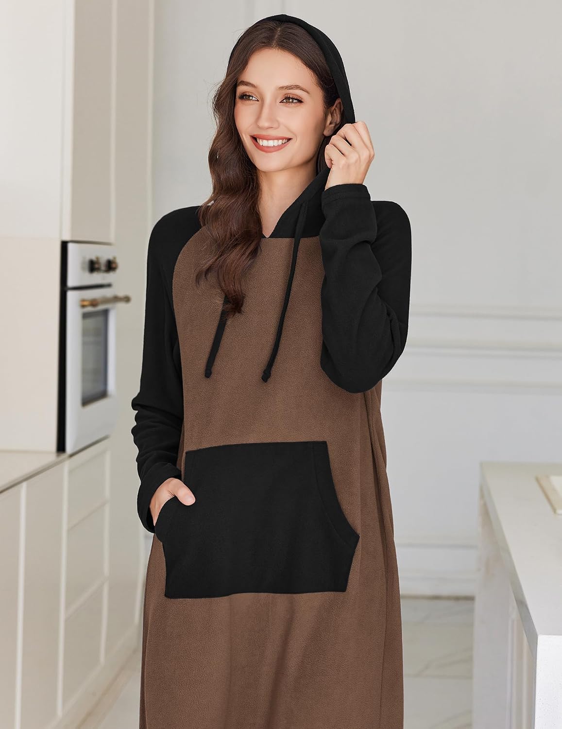 Ekouaer Nightgowns for Women Fleece Nightgown Long Sleeve Sleepwear Hooded Night Gown Long Sleep Shirt with Pocket